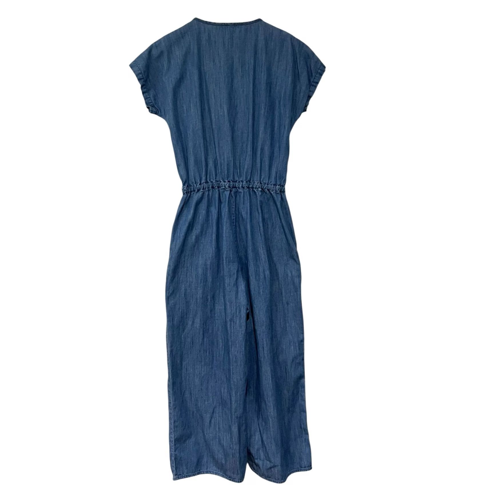 J.Crew J.Crew Women’s Denim Jumpsuit One Piece Blue Stretch Waist Cropped V-Neck XS Adults Women Size 26" / US 2 / IT 38 - 7 Thumbnail