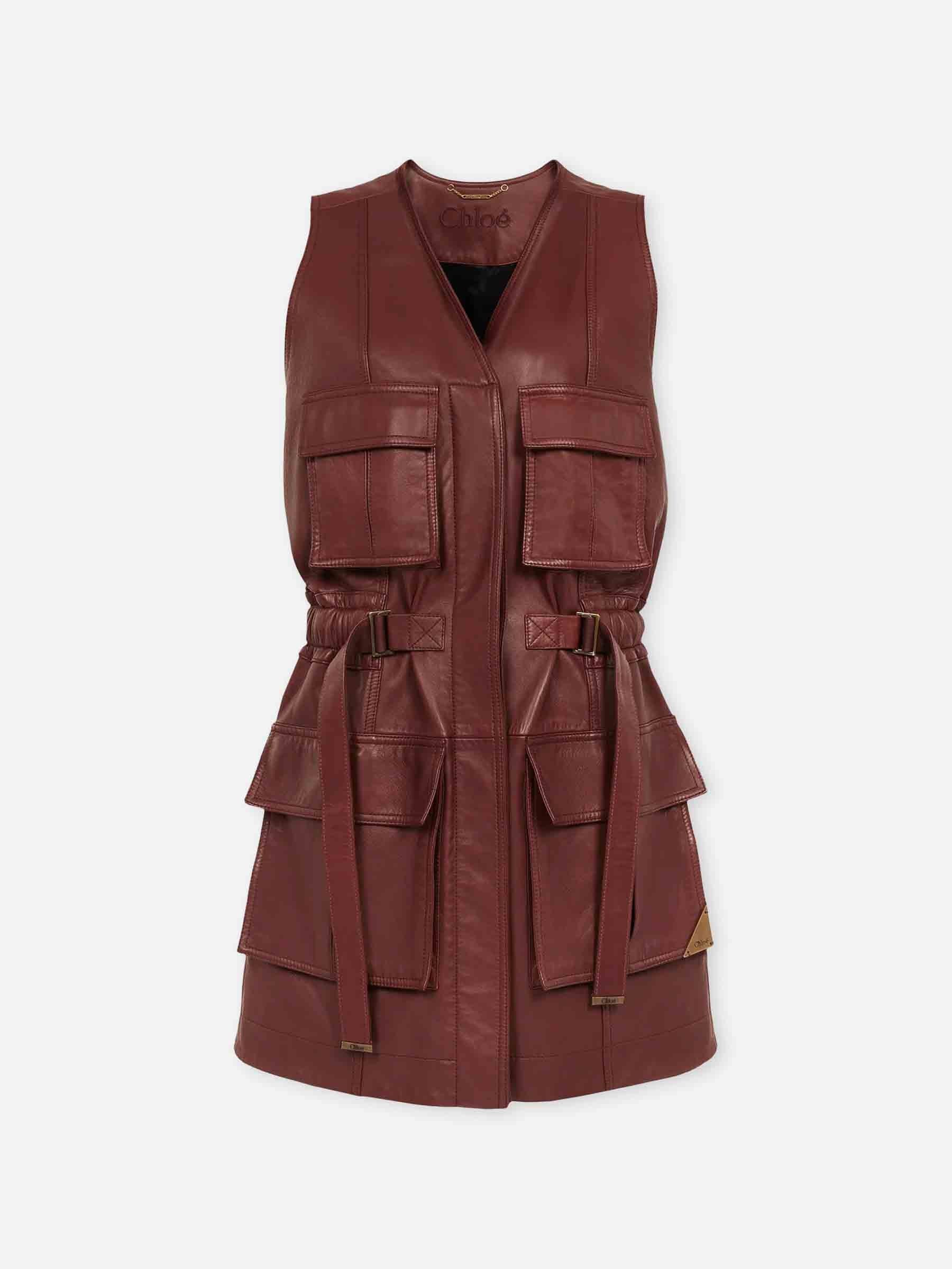 o1loc1c10326 Leather Utility Vest in Faded Mahogany