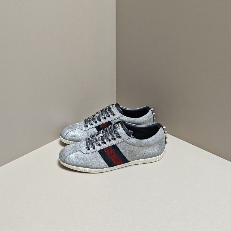 Gucci Gucci Silver Web Low-Top Fashion Sneakers for Women 0079 Size US 5 / IT 35 - 1 Thumbnail