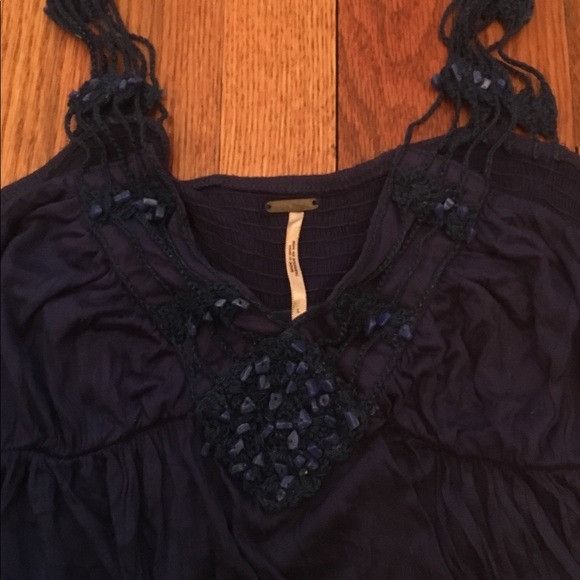 Free People Free People Navy Beaded Stone Cut out Dress Size L / US 10 / IT 46 - 6 Thumbnail
