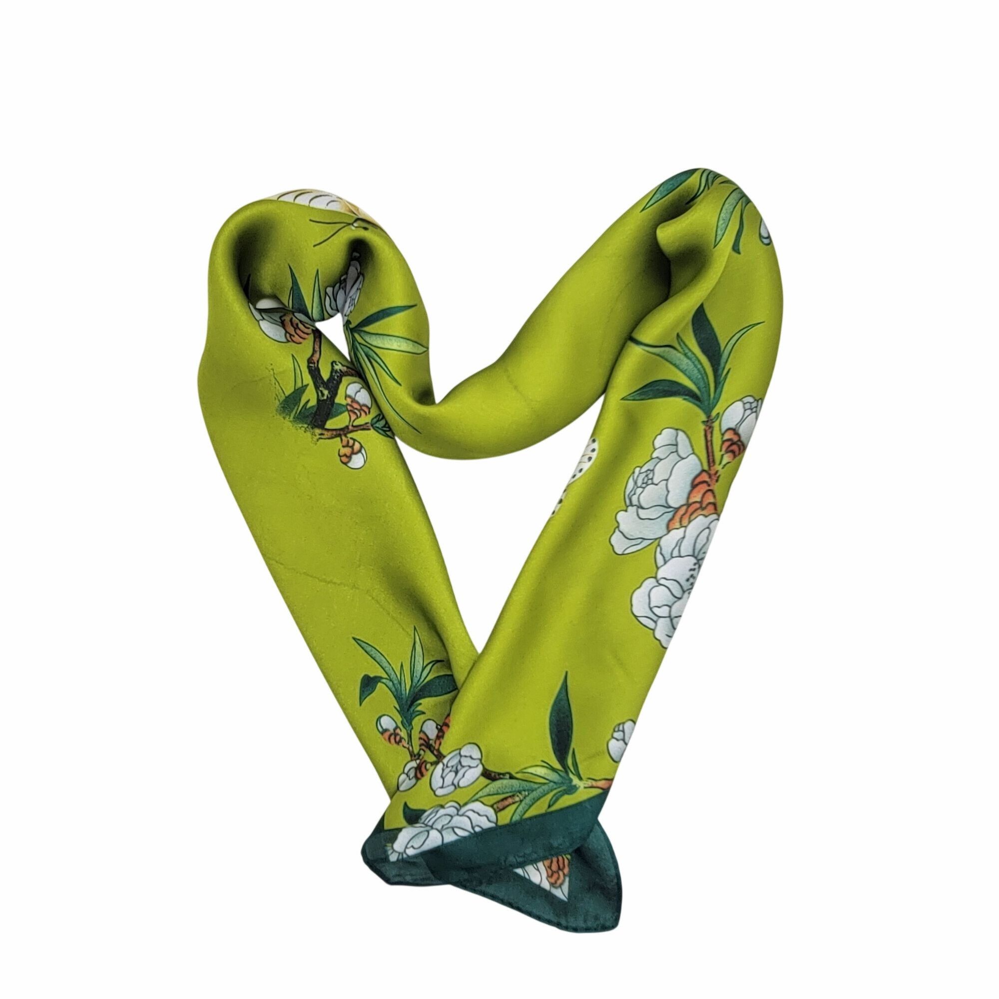 Other ✨Chic Silky Square Scarf Bright Green Butterfly White Floral Size ONE SIZE - 4 Thumbnail