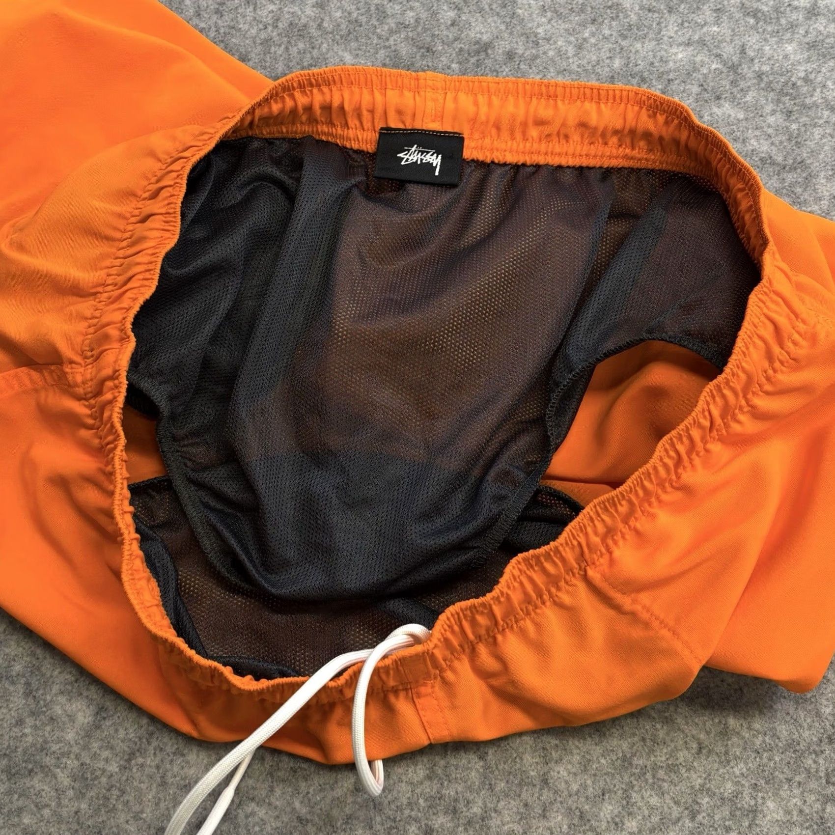 Vintage Stüssy Big Basic Water Shorts Mens L Orange Swim Bottom Holiday Casual with Back Zip Pocket Size US 33 - 6 Thumbnail