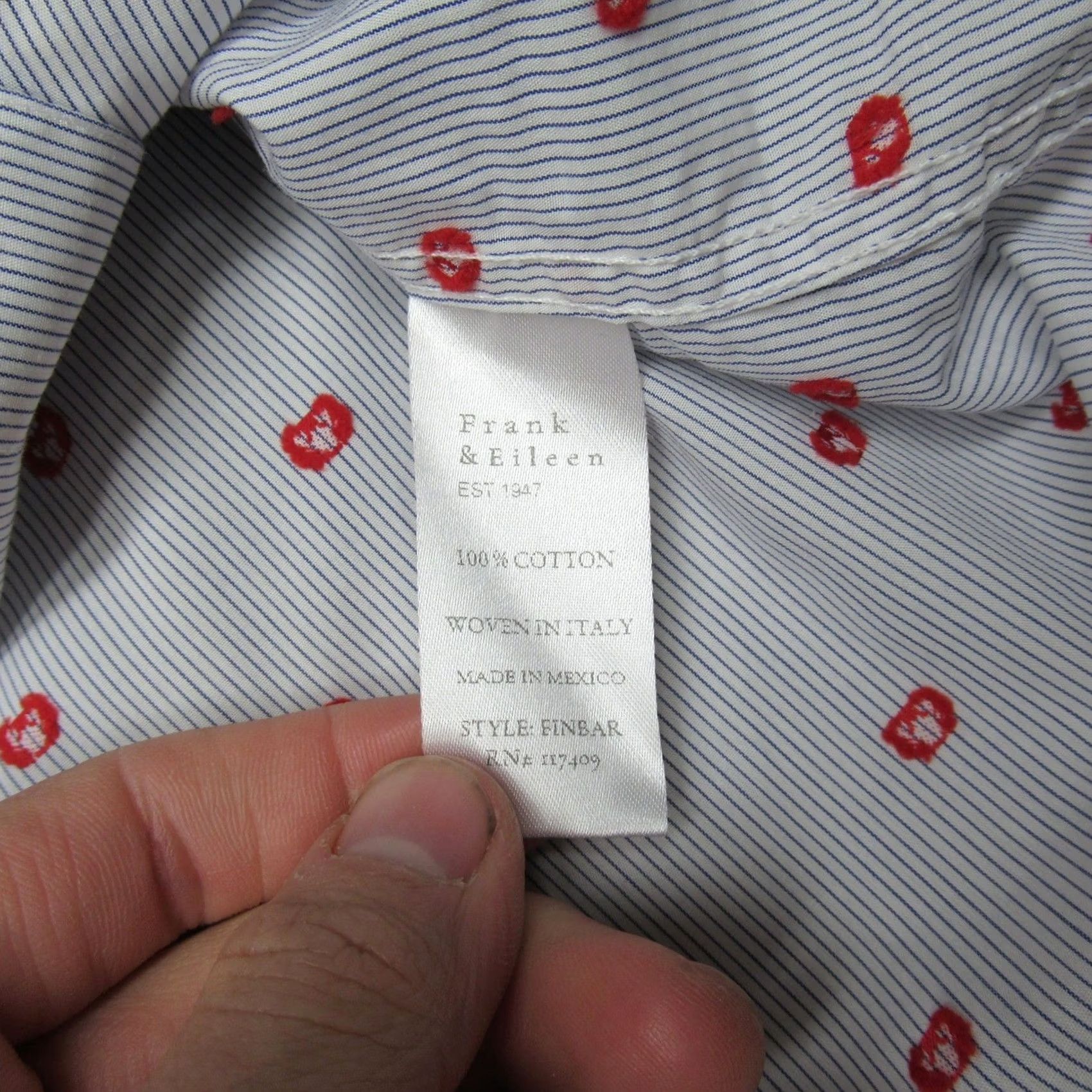 Frank & Eileen Frank Eileen Finbar Shirt Mens L White Blue Stripe Crab Print Button Down Size US L / EU 52-54 / 3 - 3 Thumbnail