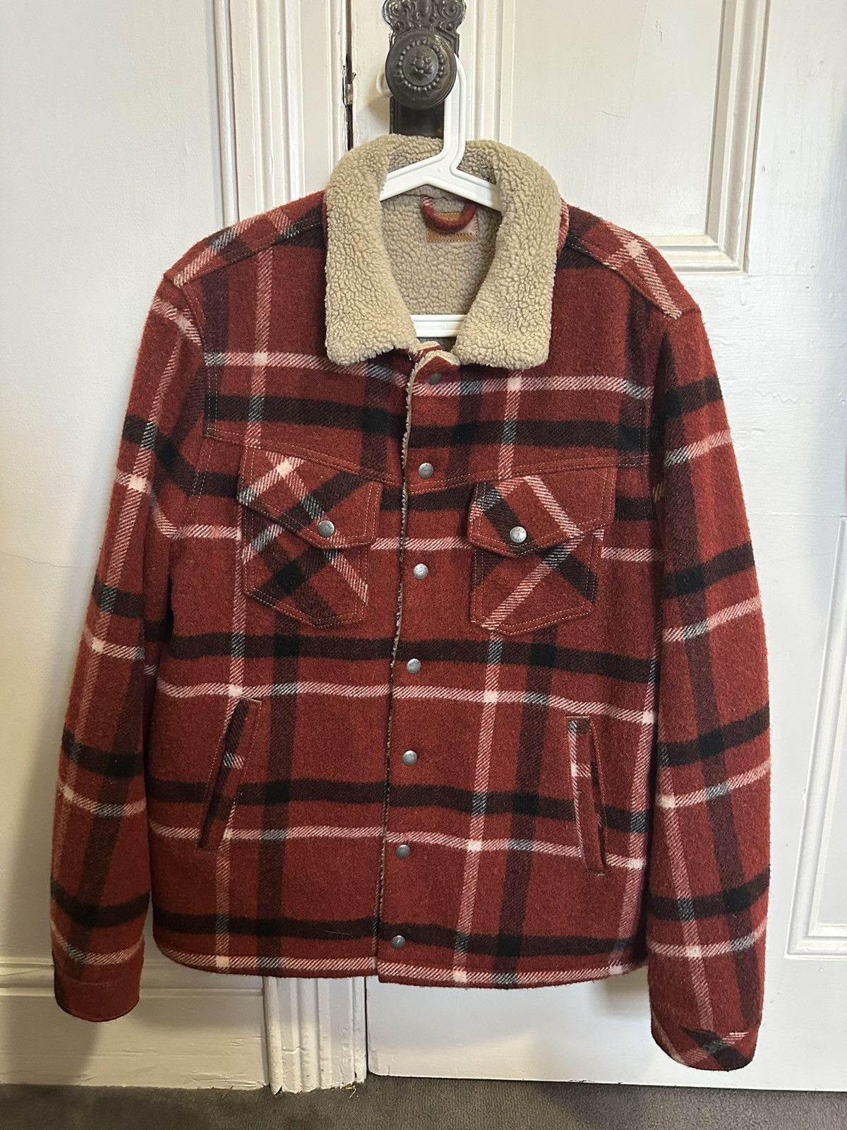 image of Nudie Jeans Lenny Red Check Wool Jacket, Men's (Size Medium)
