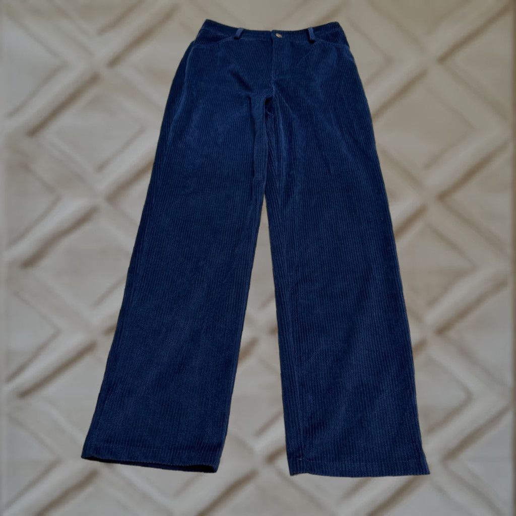 ZAFUL Zaful Pants Womens Small Dark Blue Corduroy Straight Leg High Rise Casual 28x29 Size 28" / US 6 / IT 42 - 1 Thumbnail