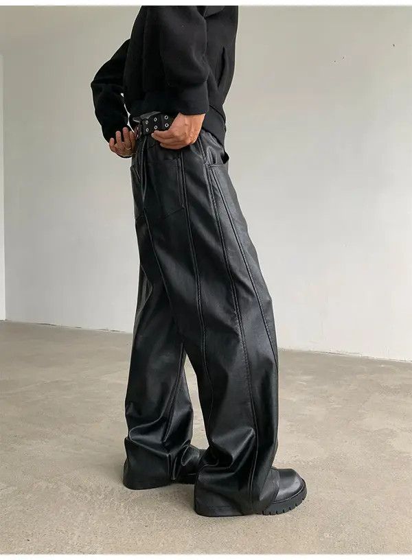 Jean Natsuko x Man Faux Leather Black Wide Leg Flare Pants Size US 30 / EU 46 - 3 Thumbnail