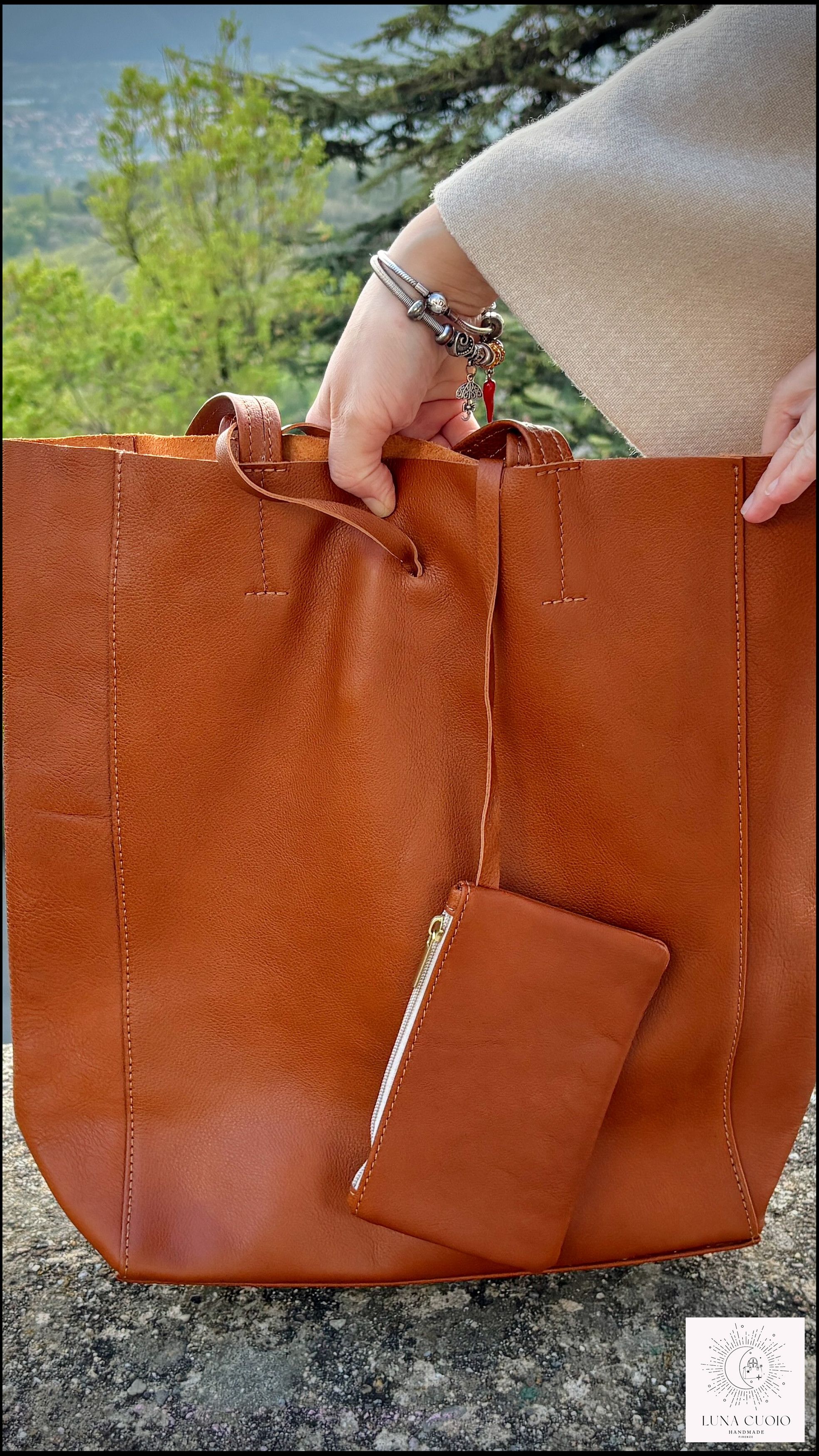 Vera Pelle Tan Leather Tote Bag From Italy Size ONE SIZE - 5 Thumbnail