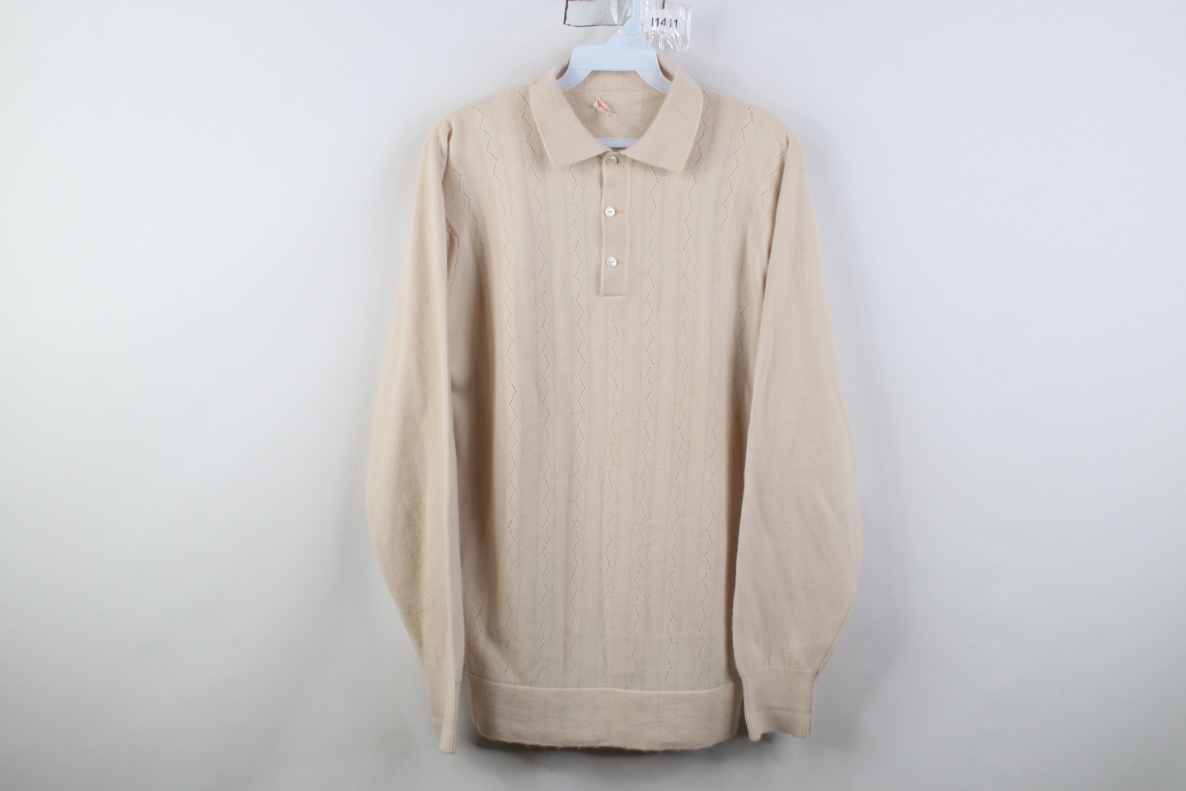 Vintage Vintage 50s 60s Streetwear Knit Collared Sweater Beige USA Size US M / EU 48-50 / 2 - 1 Thumbnail