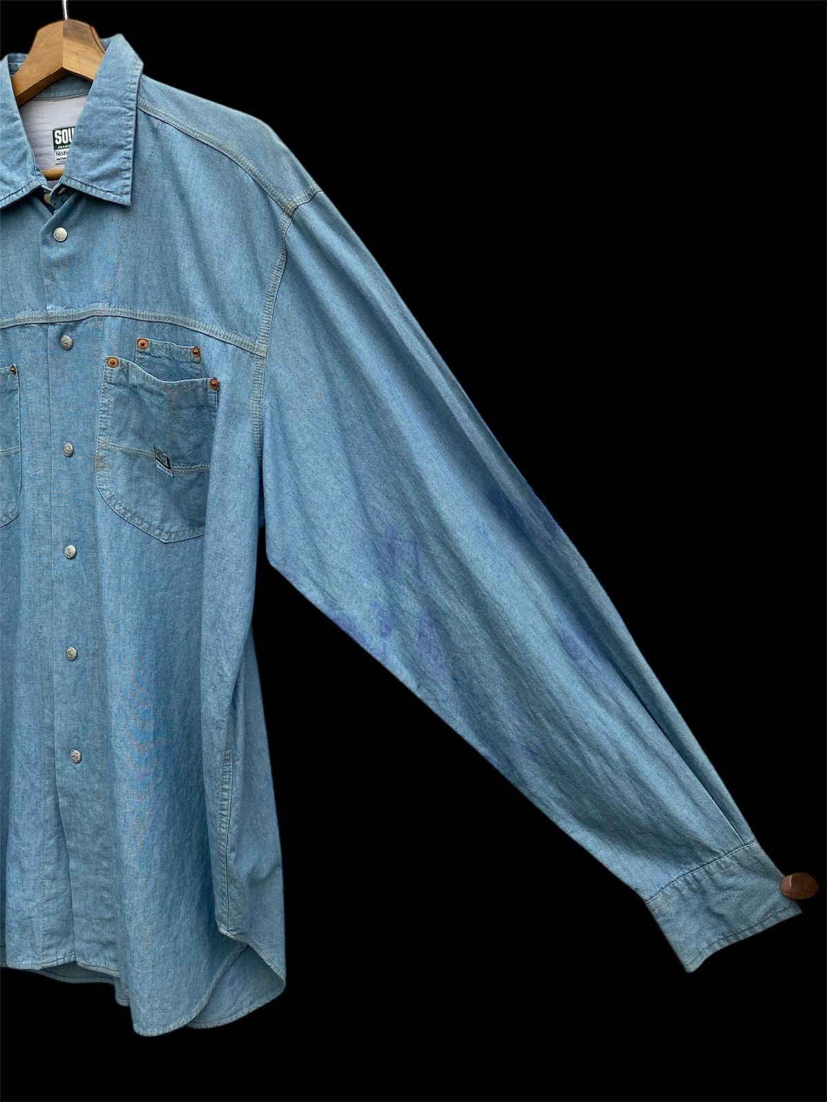Vintage VTG Chambray Source Crafted Shirt Workwear Metal Snap Button Size US L / EU 52-54 / 3 - 3 Thumbnail