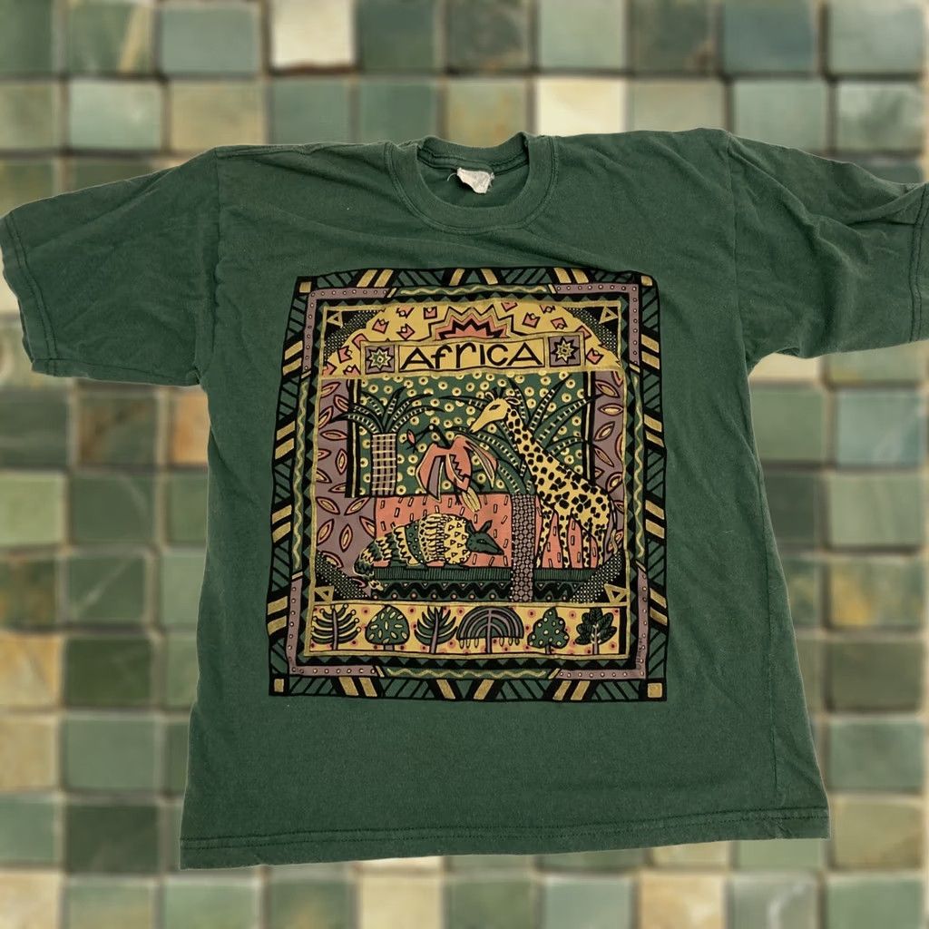 Vintage Earth T-Shirt Africa Print Made in Zimbabwe Men’s Small Green S Size US S / EU 44-46 / 1 - 1 Thumbnail