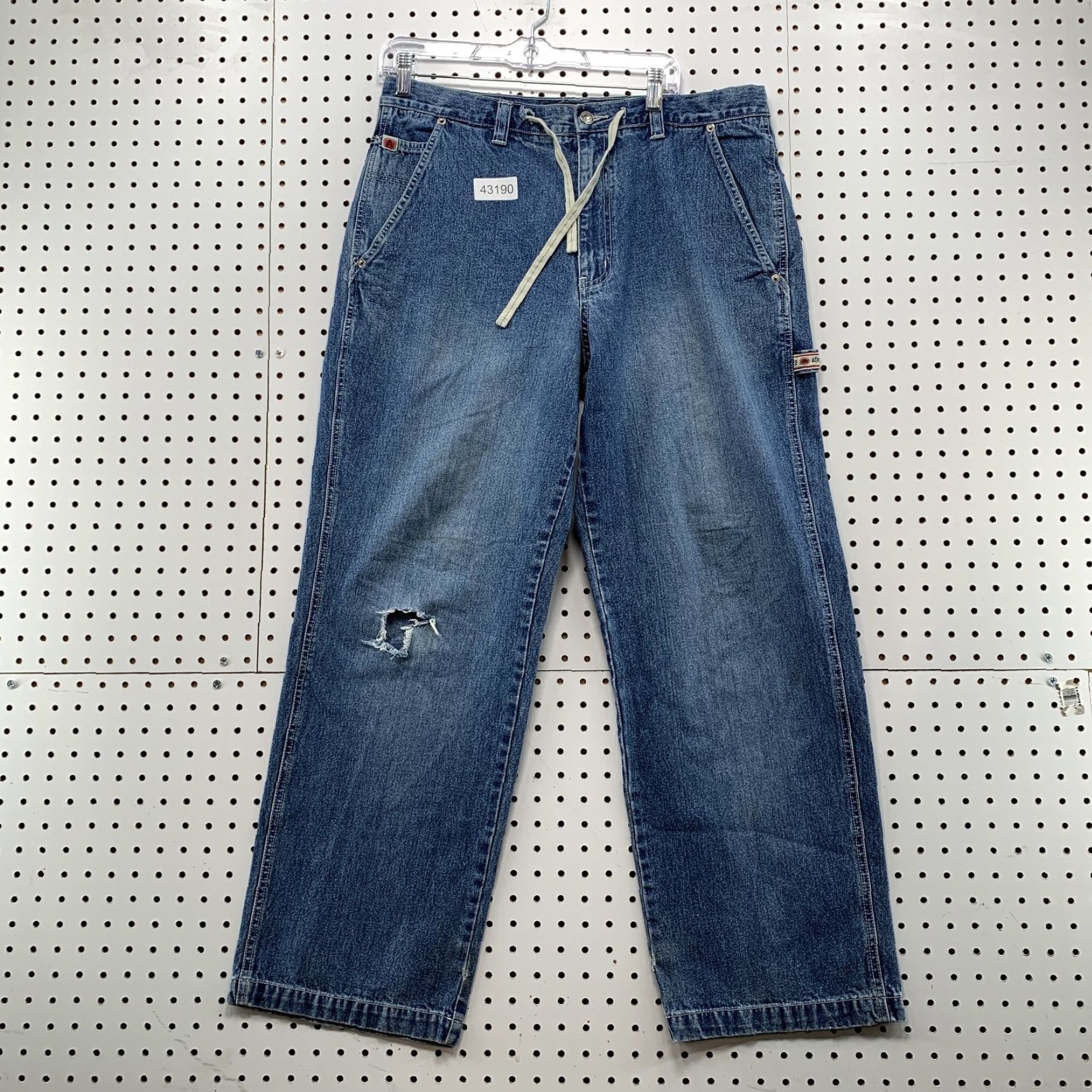 Vintage VINTAGE Aeropostale Baggy Wide Leg Denim Jeans Men M Drawstring 35x30.5 Blue Cotton Denim 5-Pocket Design Inseam 31 Straight Winter Fall Spring Mens Size US 31 - 2 Thumbnail
