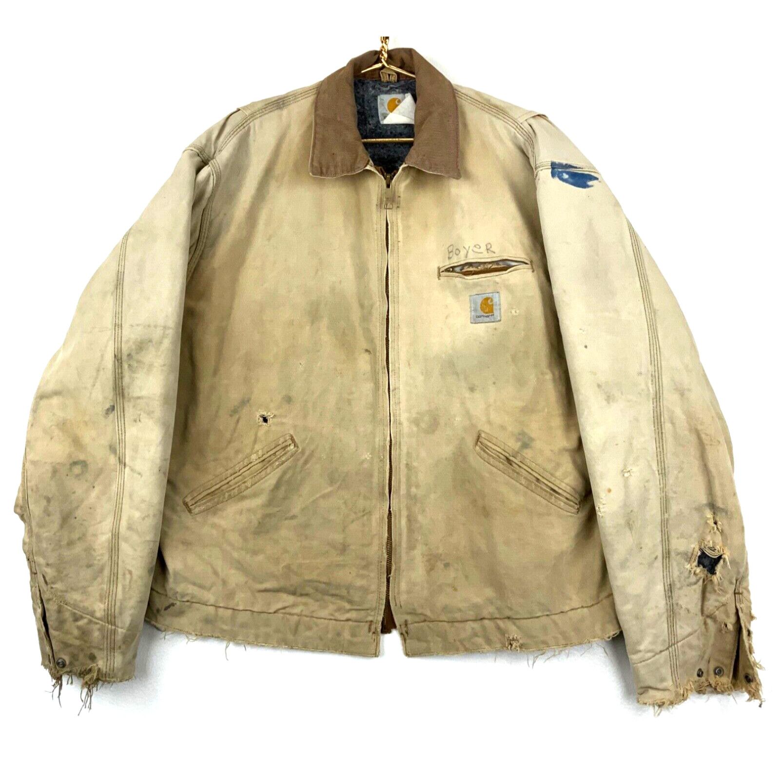 image of Vintage Carhartt Canvas Full Zip Detroit Work Jacket Size XL Workwear Distressed in White, Men's