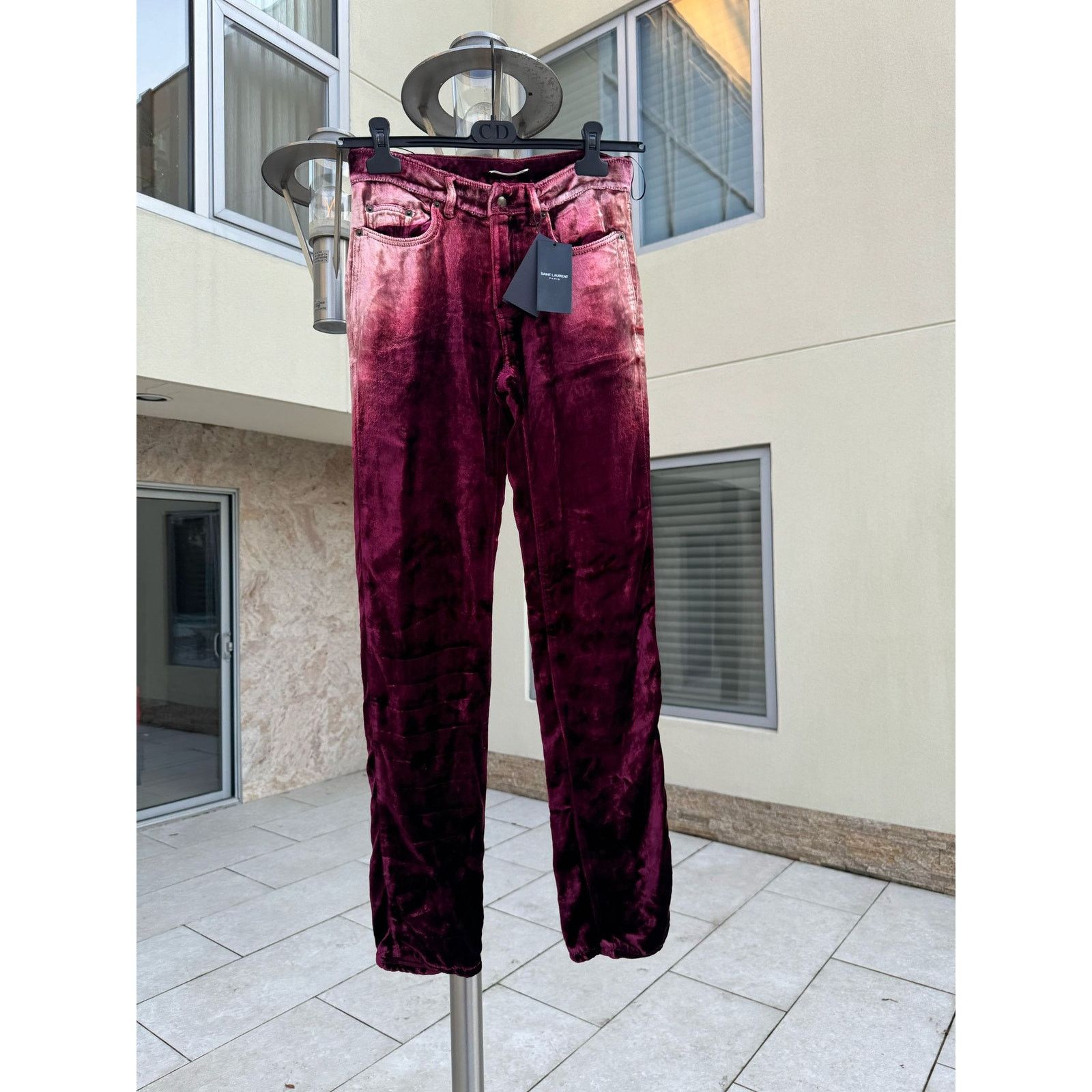 Saint Laurent Paris o1rshd1 Skinny 5 Pockets Velvet / Velour Pants in Burgundy Size US 33 - 2 Thumbnail