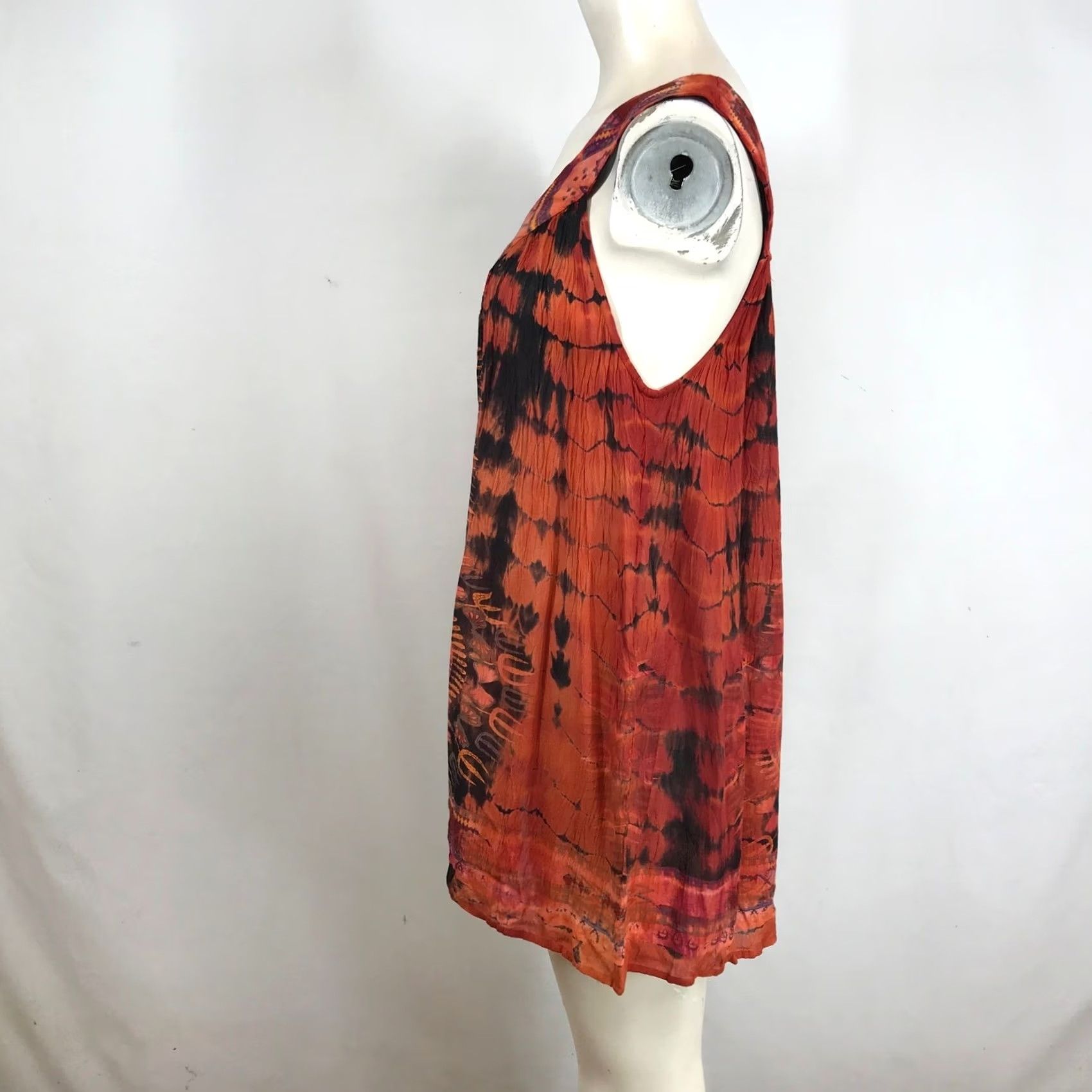 Vintage GreaterGood Orange Tie Dye Mandala Print V-Neck Boho Mini Dress Womens S/M Size S / US 4 / IT 40 - 6 Thumbnail