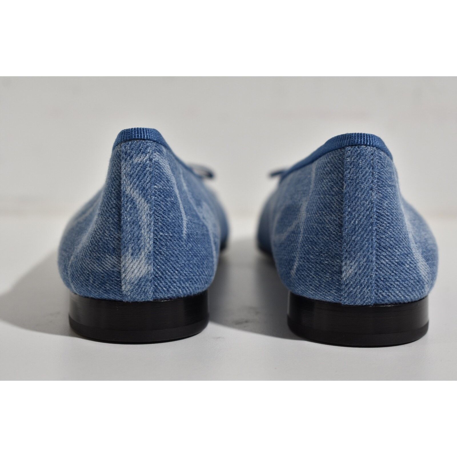 23B Printed Denim CC Logo Bow Tie Ballet Ballerina Flat 39.5