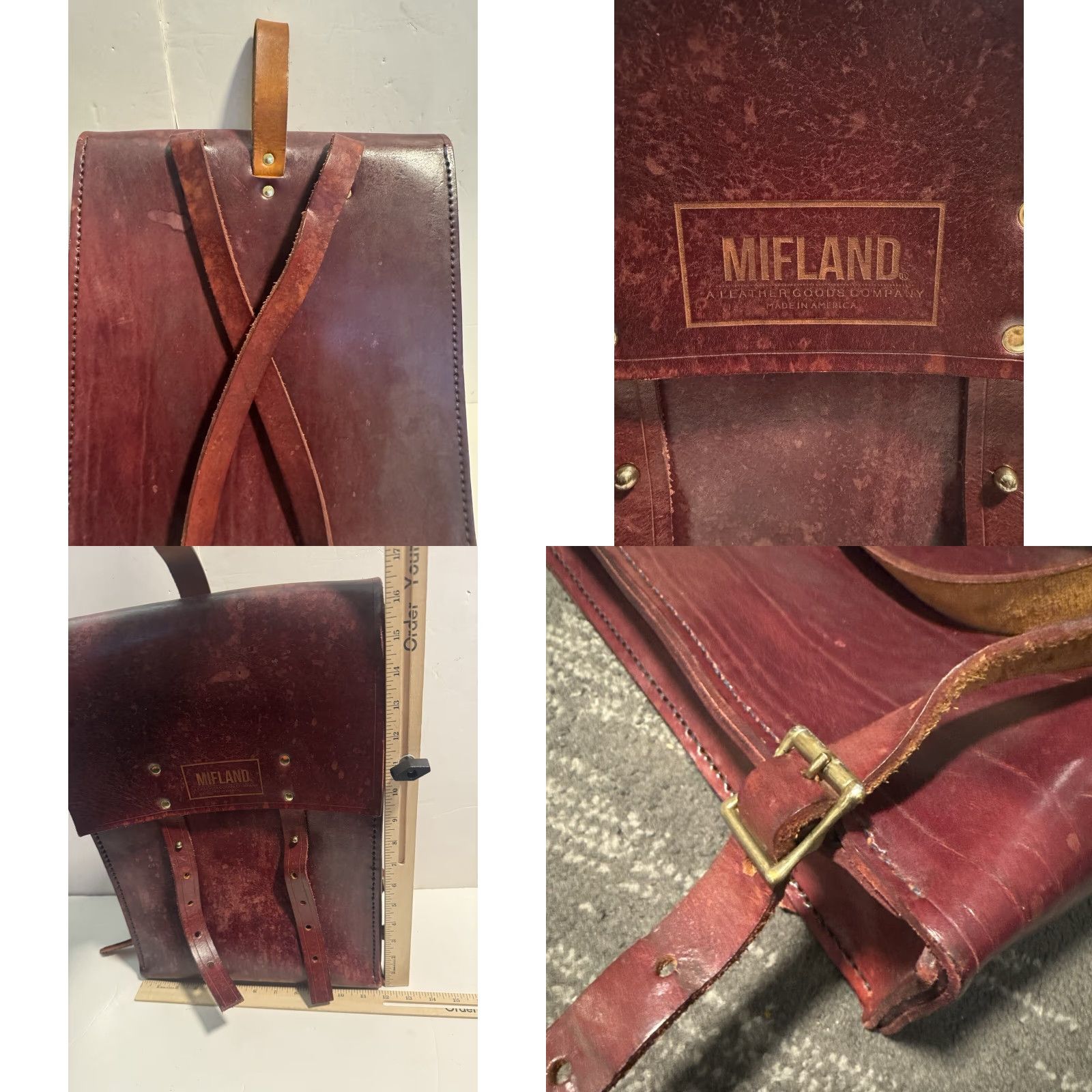 Vintage VINTAGE GENUINE MIFLAND LEATHER BAG BACKPACK US MADE W/ STRAP Burgundy Unisex Adults Large Backpack USA Theme 90s? Size ONE SIZE - 9 Thumbnail