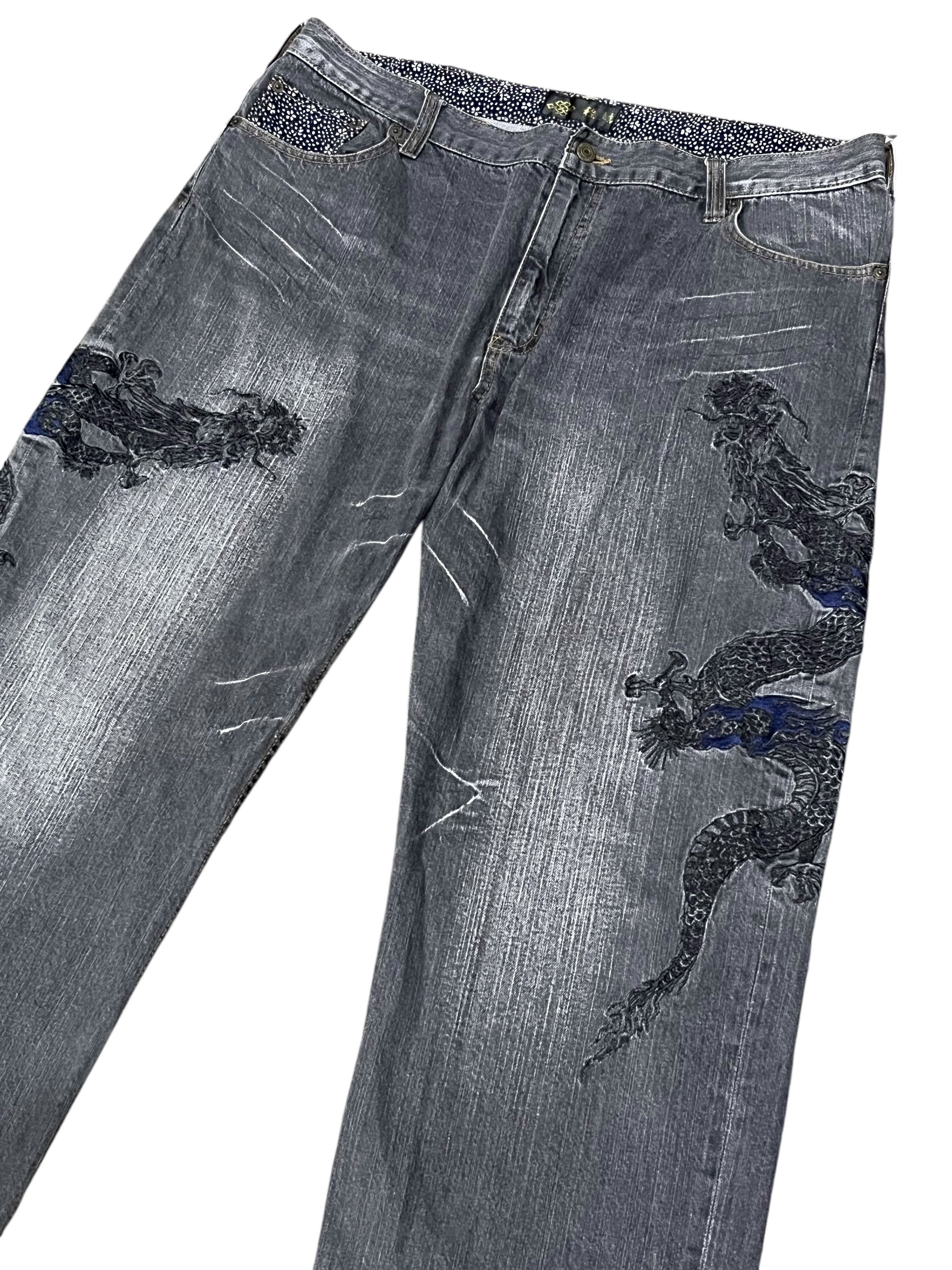 Dragonfly Sukajan Embroidery Black Dragon Tattoo Wear Denim Karakuri Size US 38 / EU 54 - 3 Thumbnail