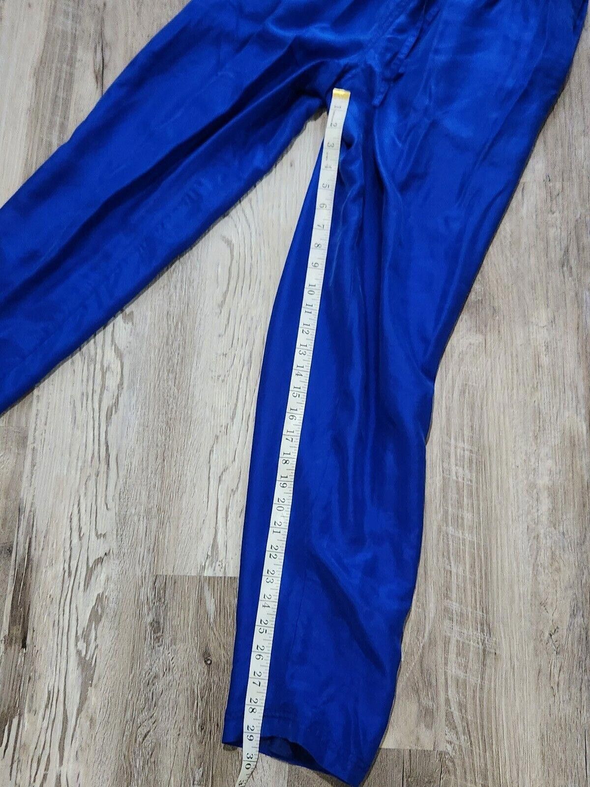 Designer Regina Porter Pants XS Blue Silk Tapered Drawstring Waist Size 26" / US 2 / IT 38 - 6 Thumbnail