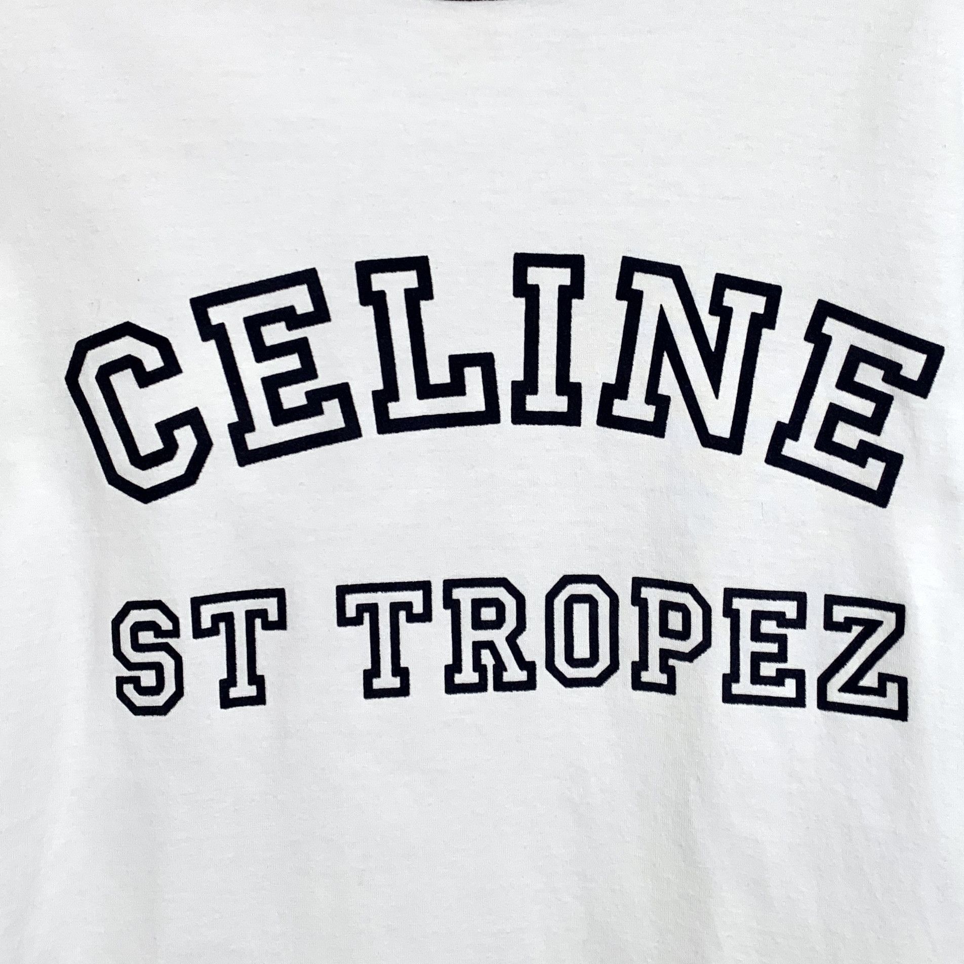 Celine CW0048 Celine St Tropez White Cotton T-Shirt With Navy Trimm Size S / US 4 / IT 40 - 4 Thumbnail