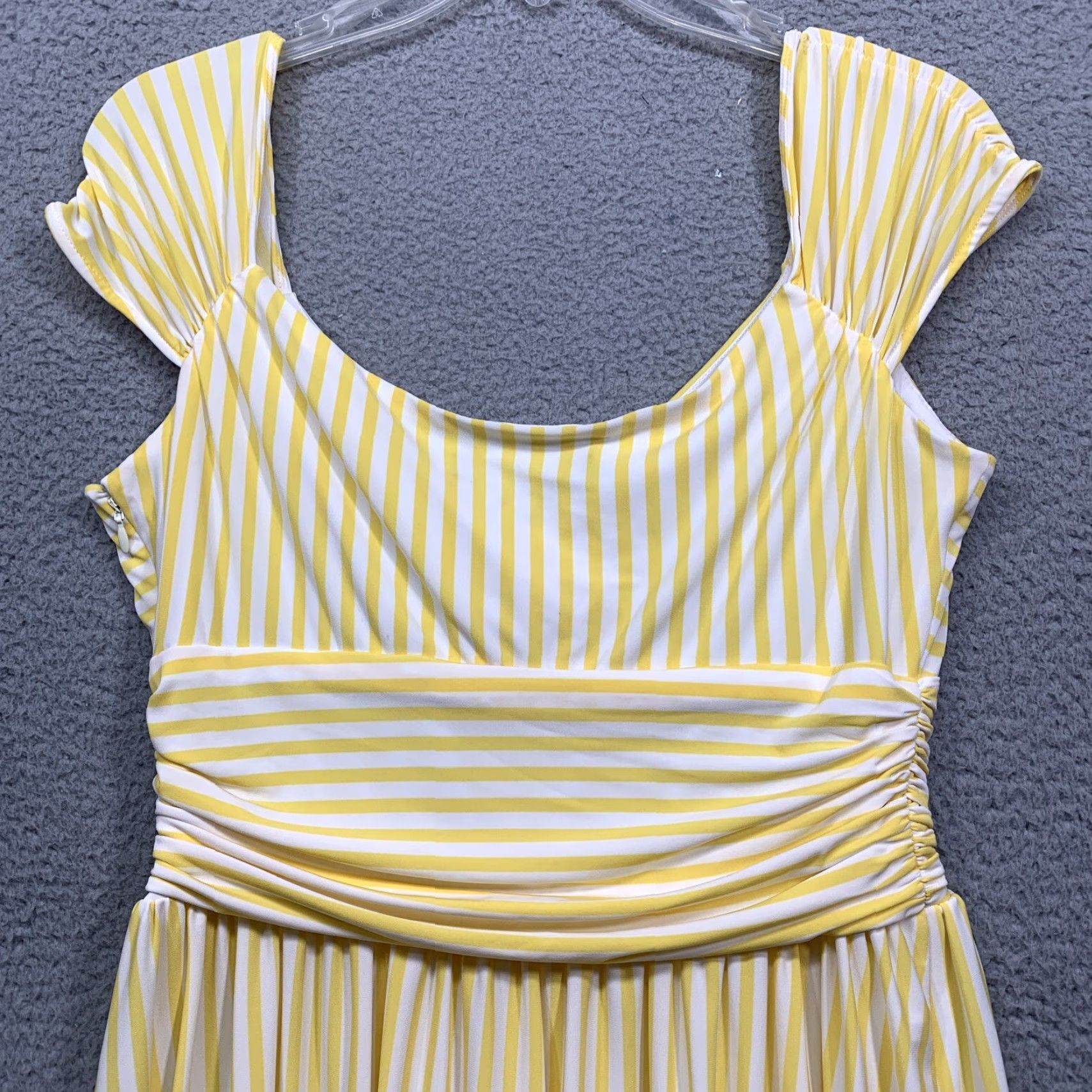Nine West Nine West Women's Dress Size 12 Yellow White Stripe Fit & Flare Lined Zipper Knee Length Shirt Womens 12 Yellow & White Stripe Fit & Flare Size XL / US 12-14 / IT 48-50 - 5 Thumbnail