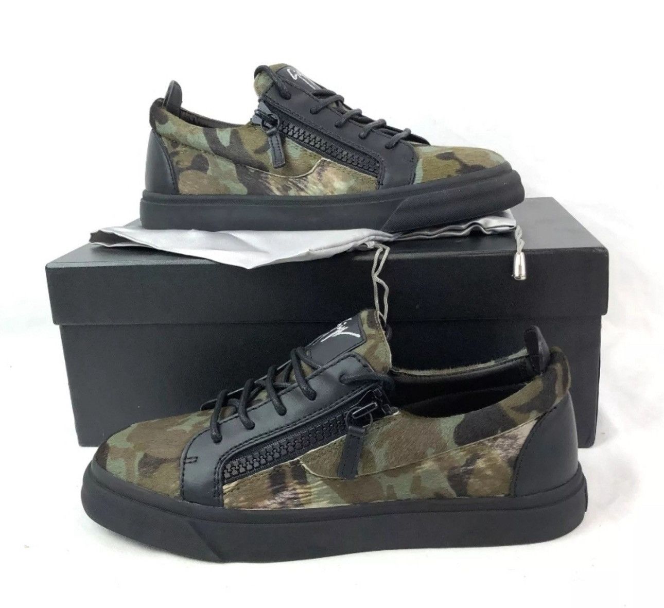 Giuseppe Zanotti Cow Hair Low Top Sneakers In Camo/Black US8