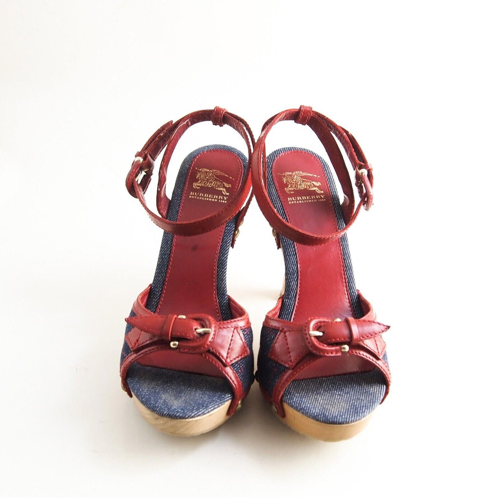 Burberry Burberry Open Toe Sandals Blue Denim Red Leather US 8 EU 38 Size US 8 / IT 38 - 3 Thumbnail