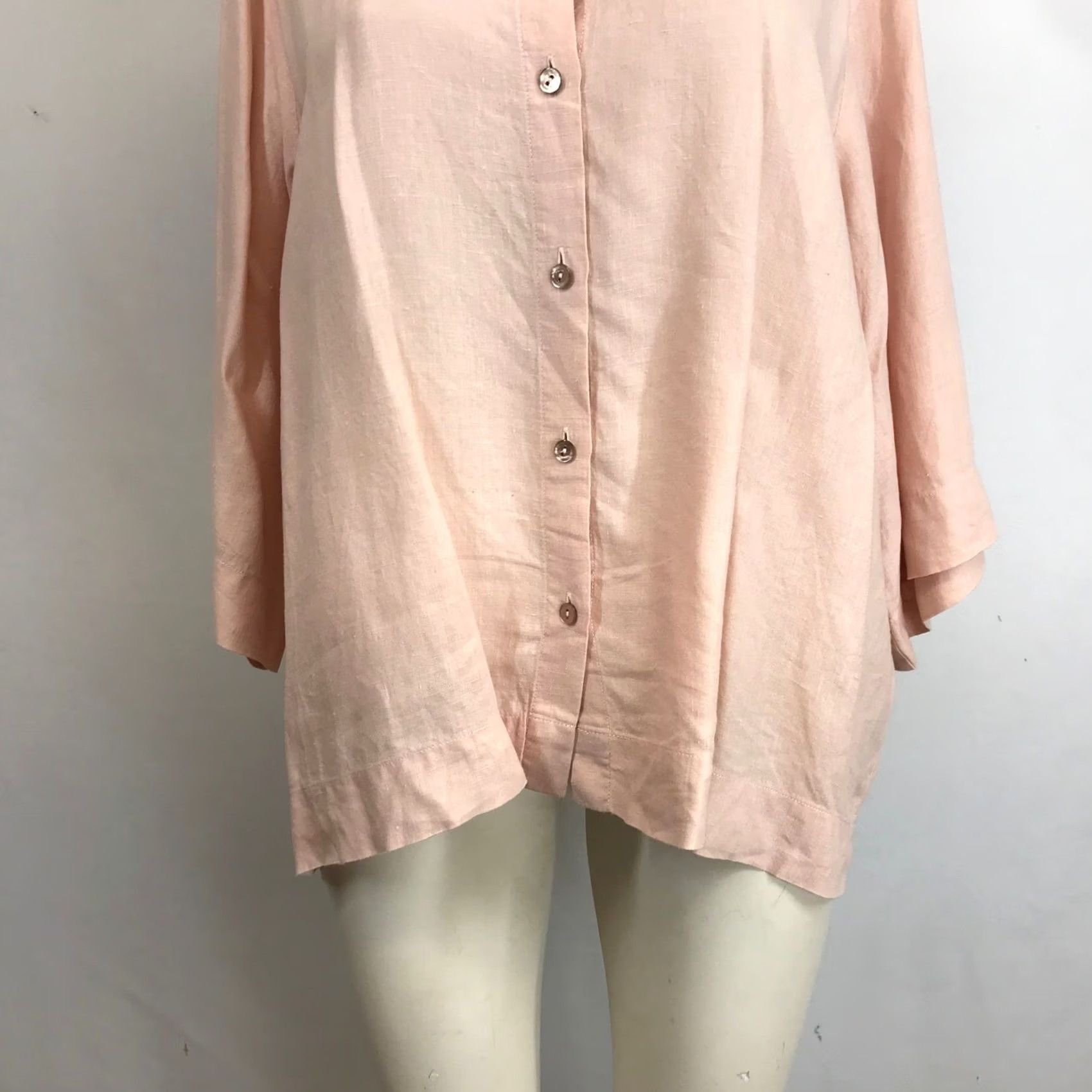 Eileen Fisher Eileen Fisher Womens Pink Linen Blend Button Up Shirt 3/4 Sleeve Collared Top Size L / US 10 / IT 46 - 3 Thumbnail