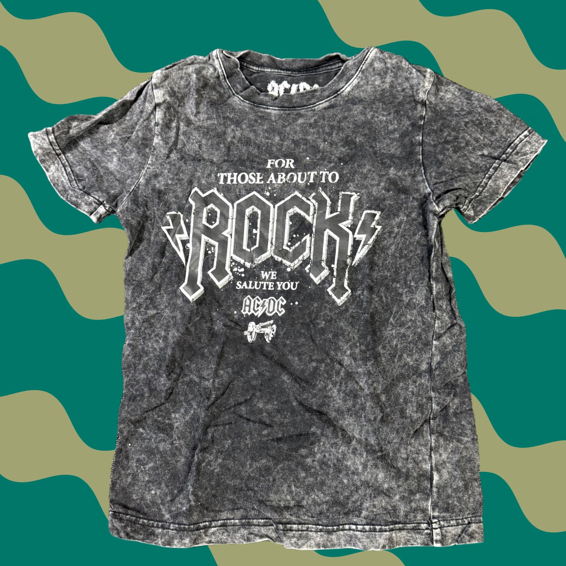 Vintage VINTAGE AC/DC Rock Tee Shirt Small Mens Short Sleeve Graphic Band Tour Acid Wash Black Size US 29 - 1 Thumbnail