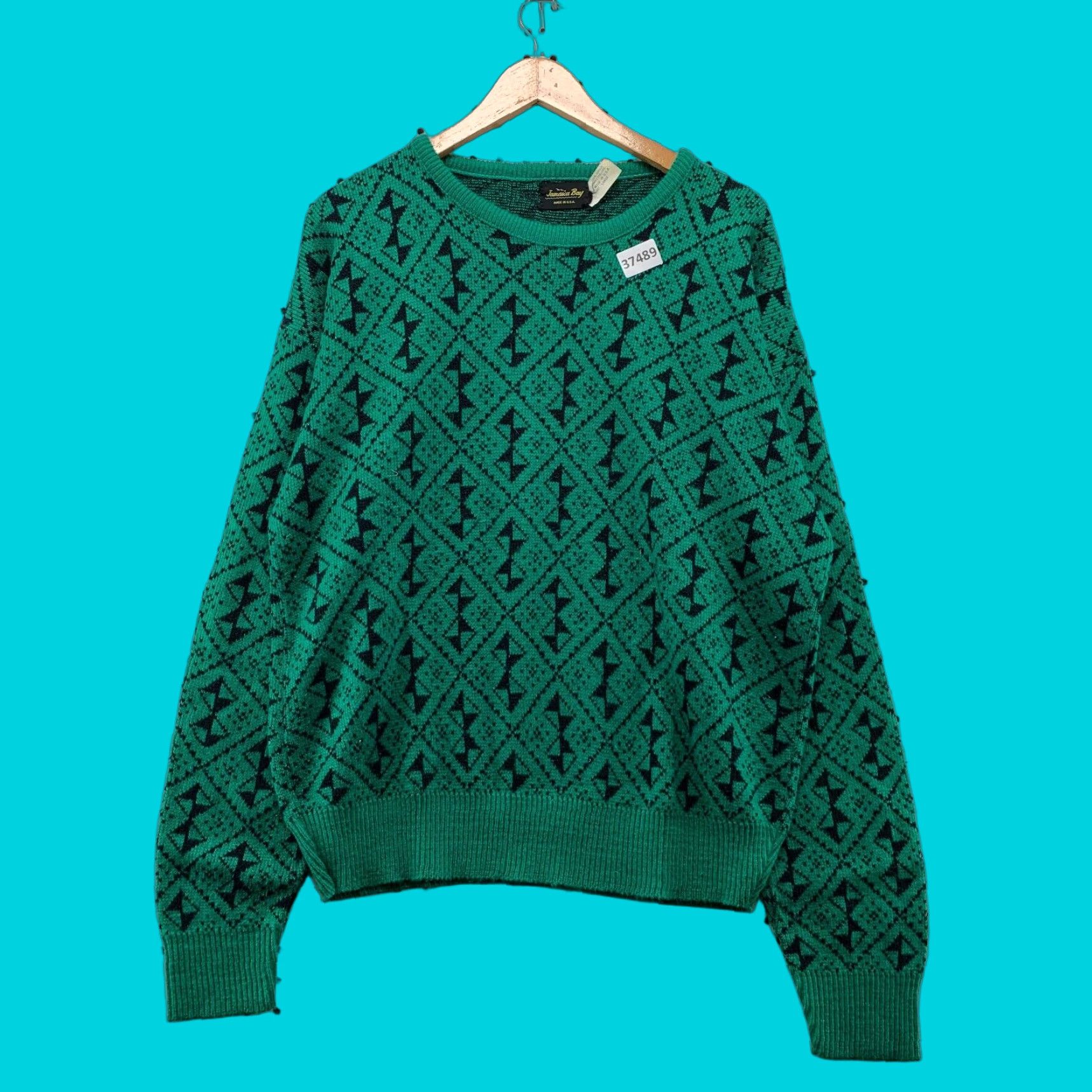 Vintage VINTAGE Jamaica Bay Knit Sweater Mens Large Green Geometric Acrylic USA Pullover Size US L / EU 52-54 / 3 - 1 Thumbnail