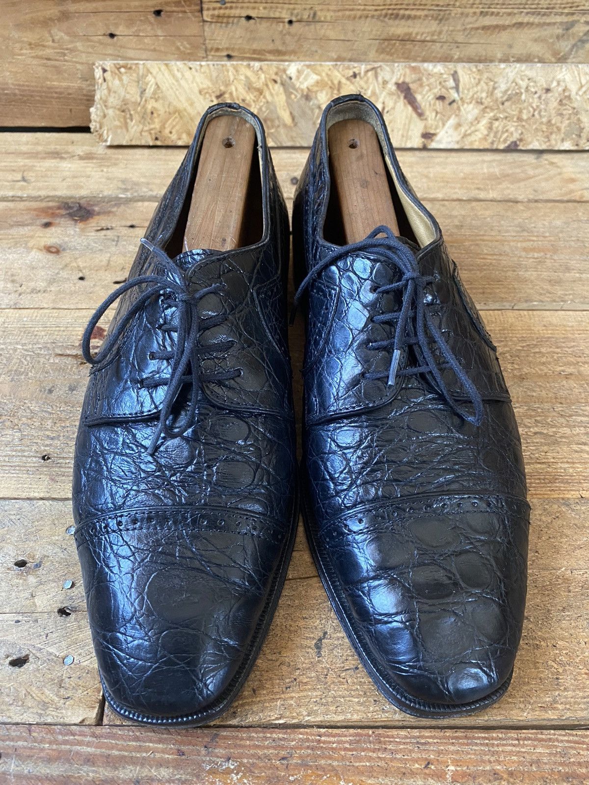 Designer × Vintage × Zelli Zelli oxford exotic crocodile black captoe leather shoes 42 Size US 9.5 / EU 42-43 - 3 Thumbnail