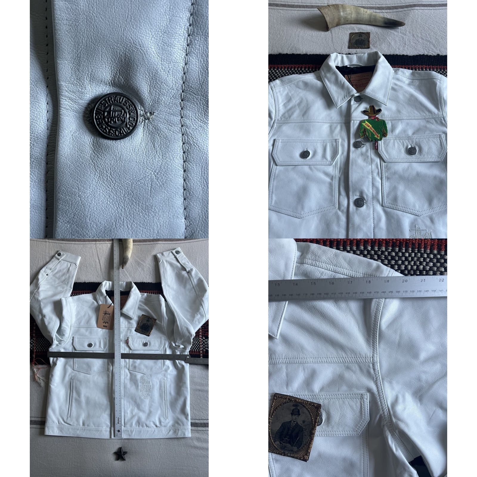 Levi's VINTAGE Stussy Levi’s Leather Jacket L Made Italy 2024 Trucker White Rare Collaboration Size US L / EU 52-54 / 3 - 8 Thumbnail