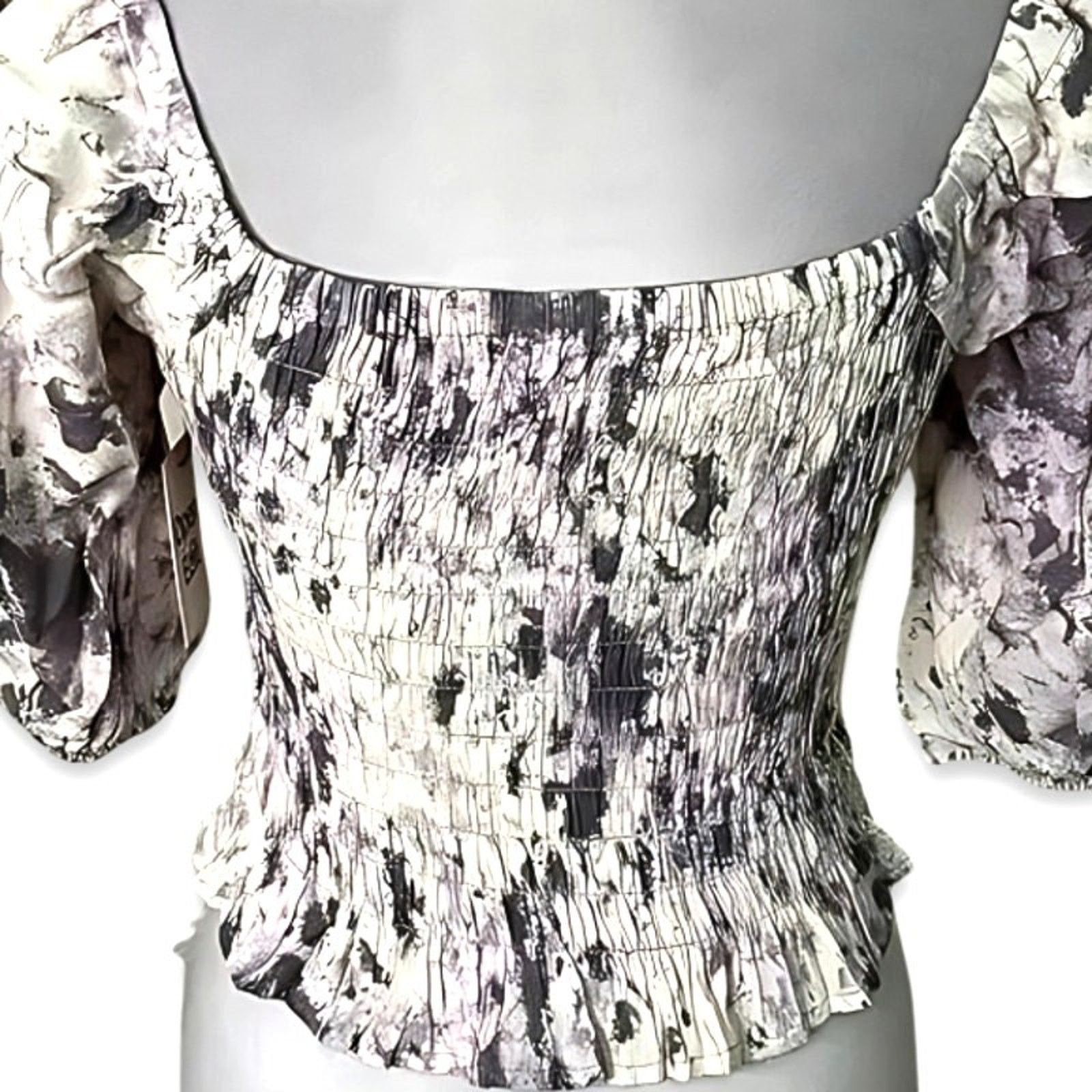 Other Open Edit Puff Sleeve Tie Front Smocked Blouse Floral S NWT Size S / US 4 / IT 40 - 6 Thumbnail