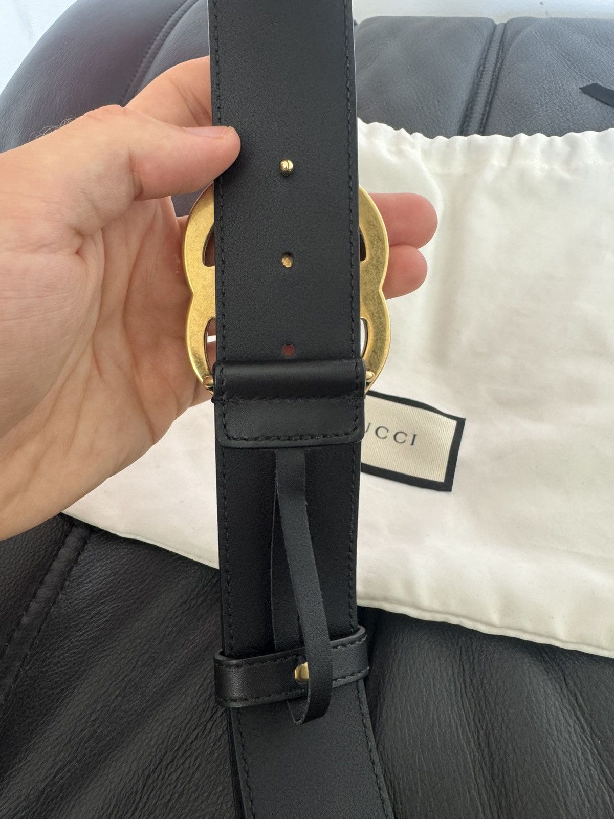 Gucci GUCCI GG Gold Buckle Black Leather Designer Belt Luxury Rare Size 32 - 2 Thumbnail