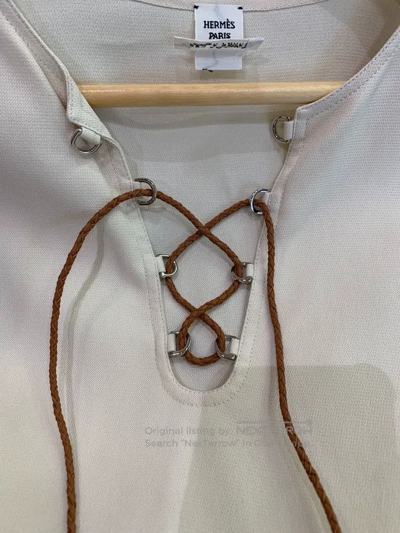 Hermes Hermes White Top with Tie Design, Decorated with Braided R Size XS / US 0-2 / IT 36-38 - 3 Thumbnail