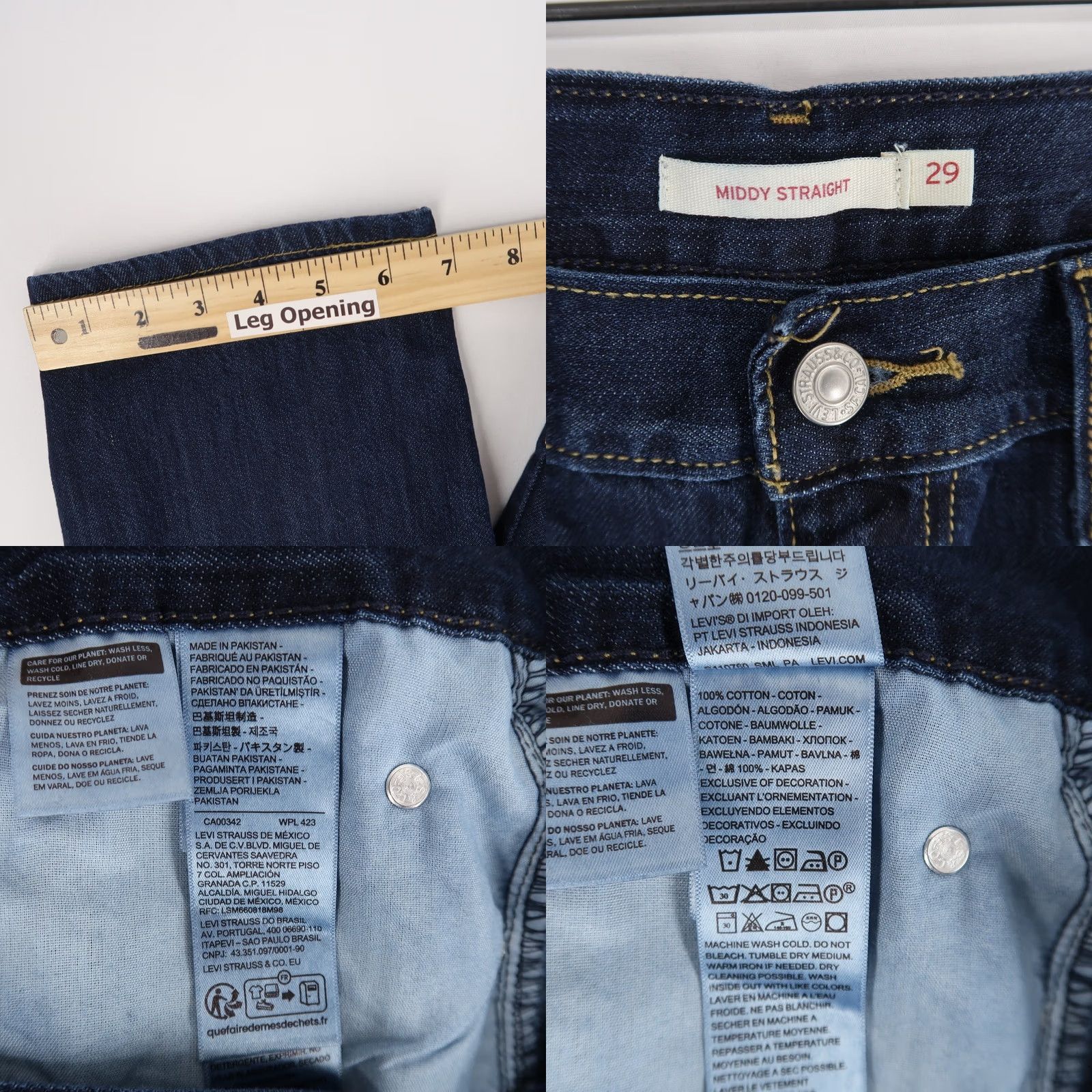 Levi's Levis Middy Straight Jeans Women 29 Dark Blue Mid Rise Regular Inseam 29 Pockets Cotton Denim Size 29" - 8 Thumbnail