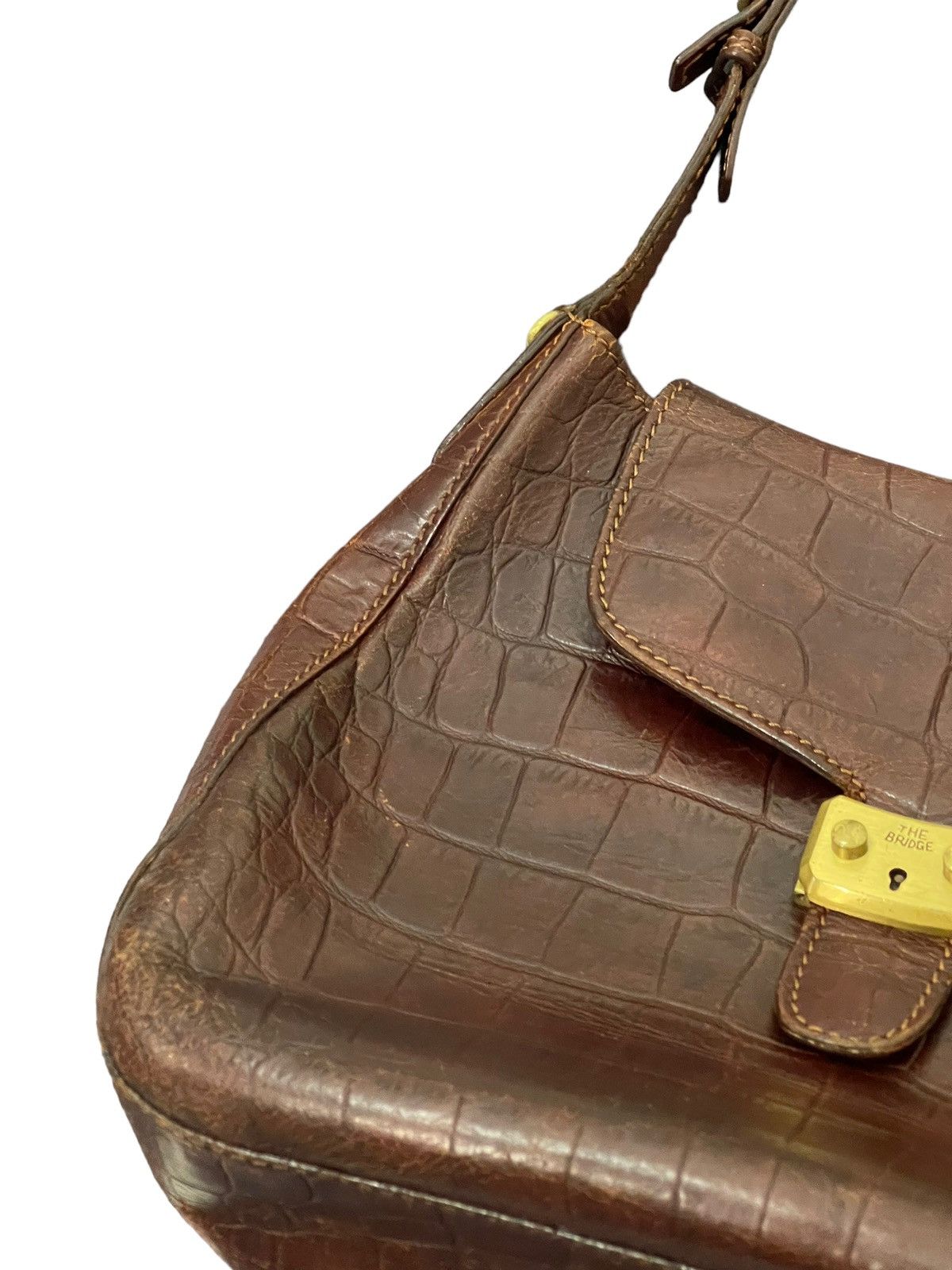 Genuine Leather Crocodile Embossed The Bridge Italy Leather Shoulder Bag Size ONE SIZE - 9 Thumbnail