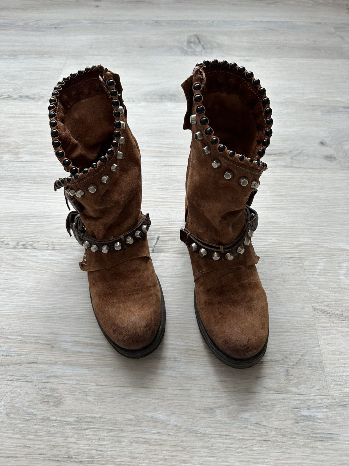 If Six Was Nine Vintage Italian AS 98 Rick Owens Style Leather Biker Boots Size US 7 / IT 37 - 6 Thumbnail