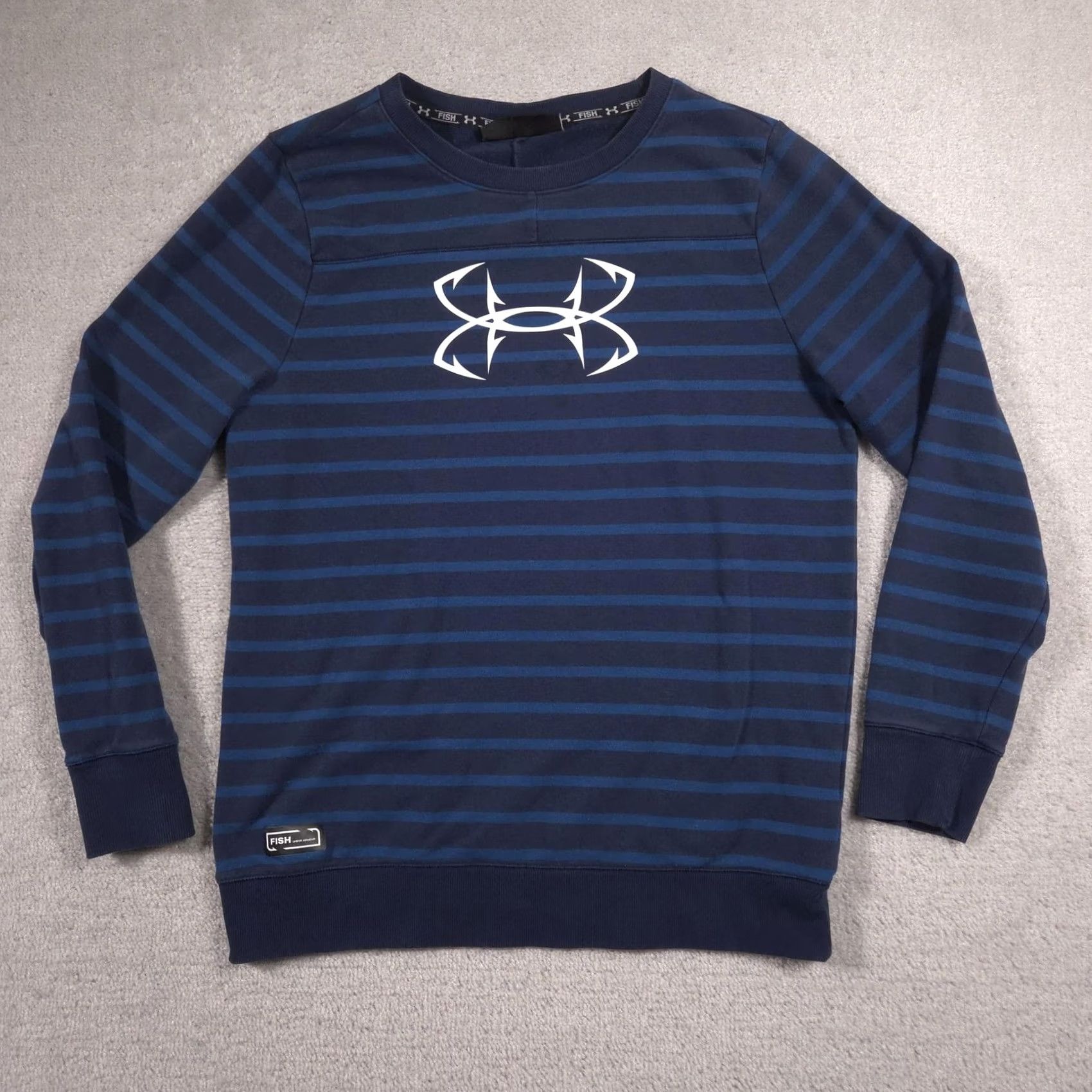 Under Armour Under Armour Fish Sweatshirt Mens Large Blue Striped Pullover Logo Outdoor Size US L / EU 52-54 / 3 - 2 Thumbnail
