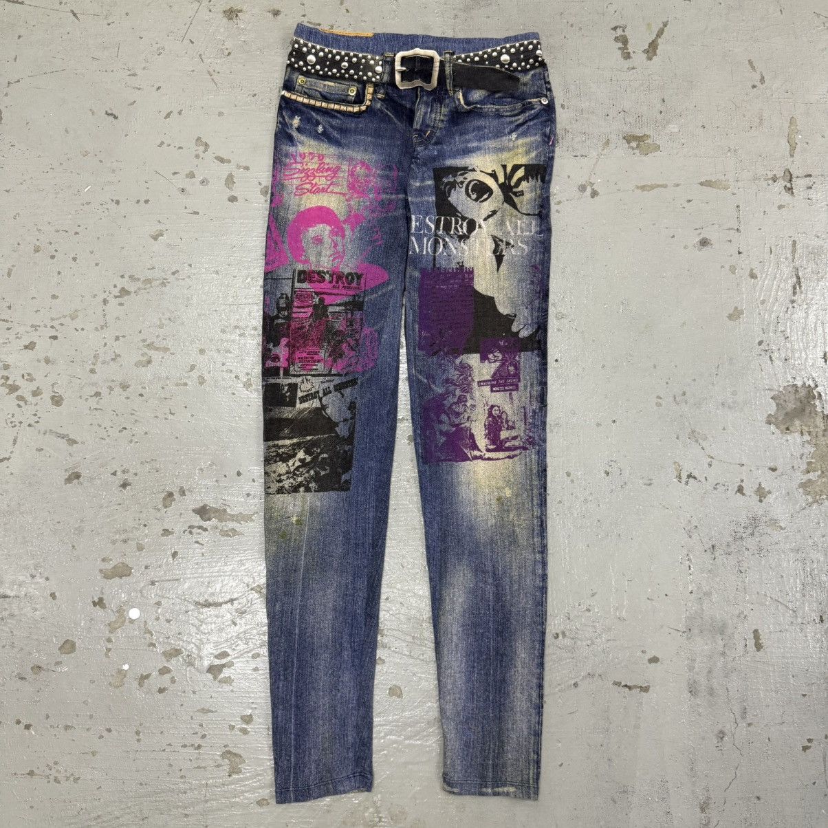 If Six Was Nine Hysteric Glamour Destroy All Monster Transfer Denim Legging Size 24" / US 00 / IT 34 - 1 Thumbnail