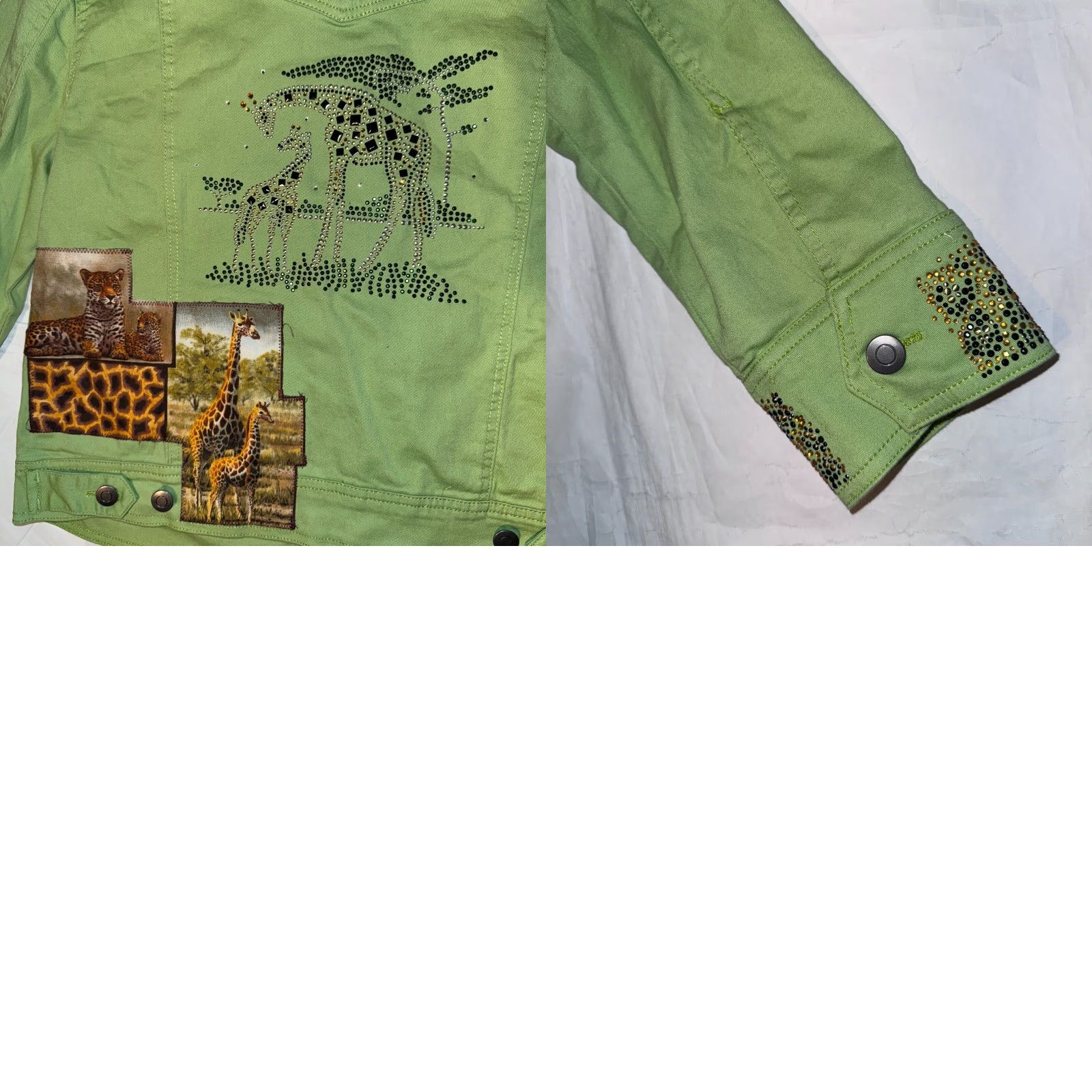 Denime VINTAGE Distinct Distinct Green Tiger Zebra Denim Jean Jacket M Rhinestones Bling Safari Zoo Jacket Shorts? Size 32" / US 10 / IT 46 - 8 Thumbnail