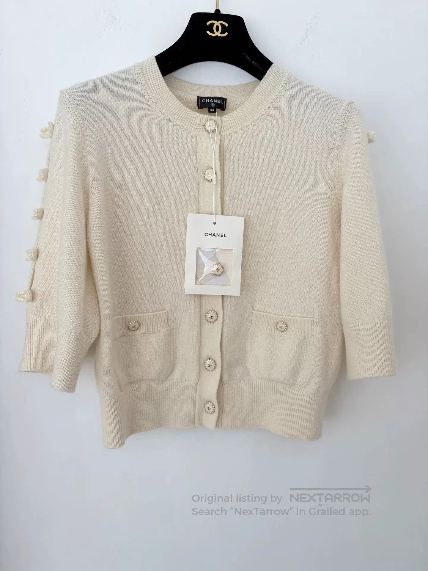 Chanel White Bow Knit Cardigan 38.