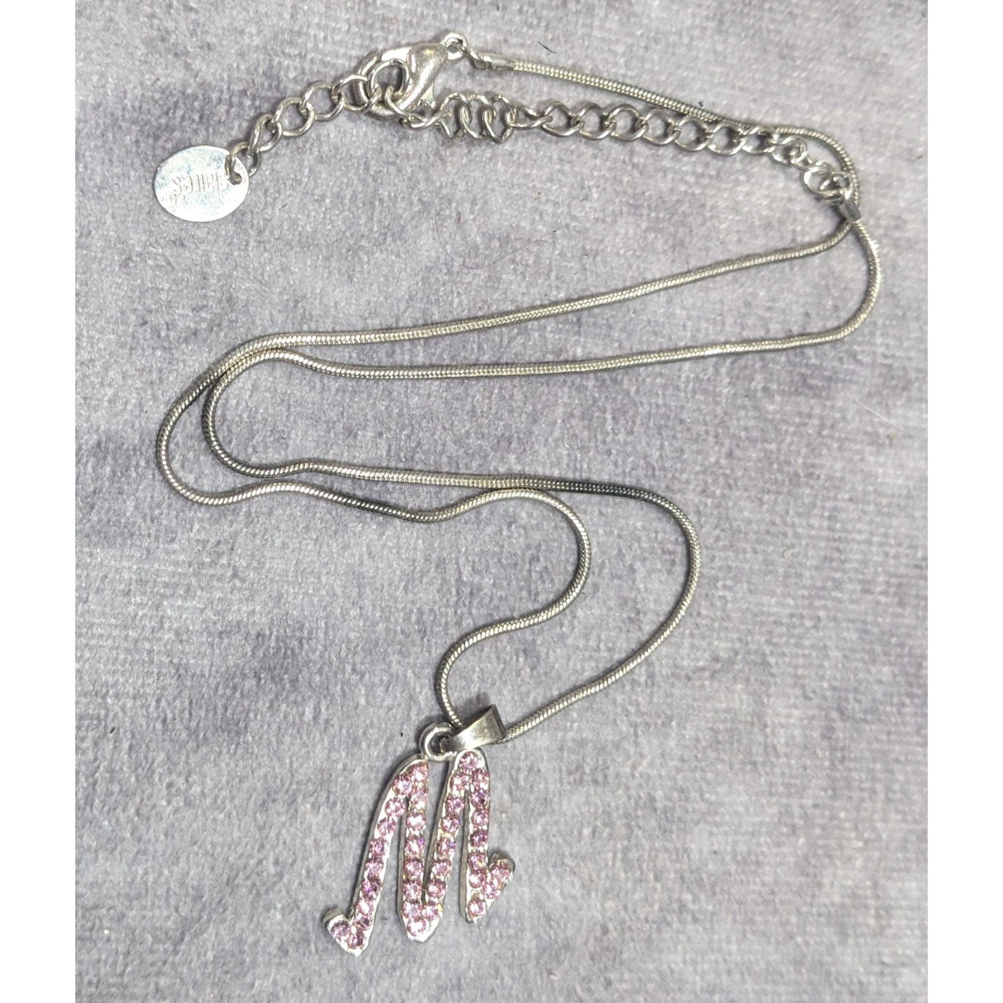 Other Pink Rhinestone M Monogram Silver Tone Pendant Necklace Size ONE SIZE - 8 Thumbnail
