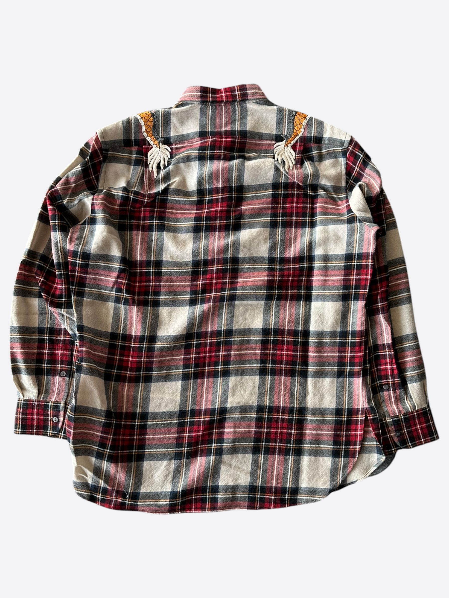 Gucci Gucci Beige & Red Plaid Dragon Embroidered Flannel Shirt Size US XL / EU 56 / 4 - 2 Thumbnail