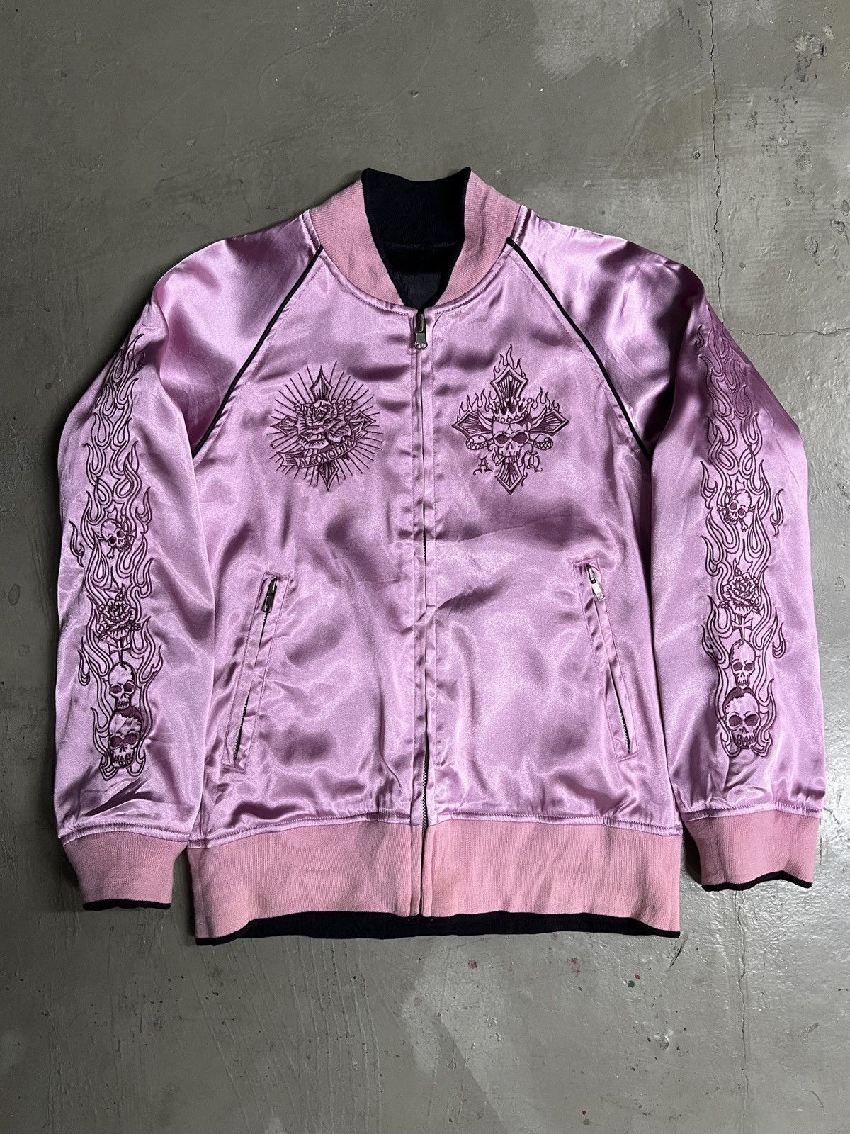 Seditionaries Reversible Algonquins Cross Flame Skull Sukajan Satin Jacket Size US S / EU 44-46 / 1 - 1 Thumbnail