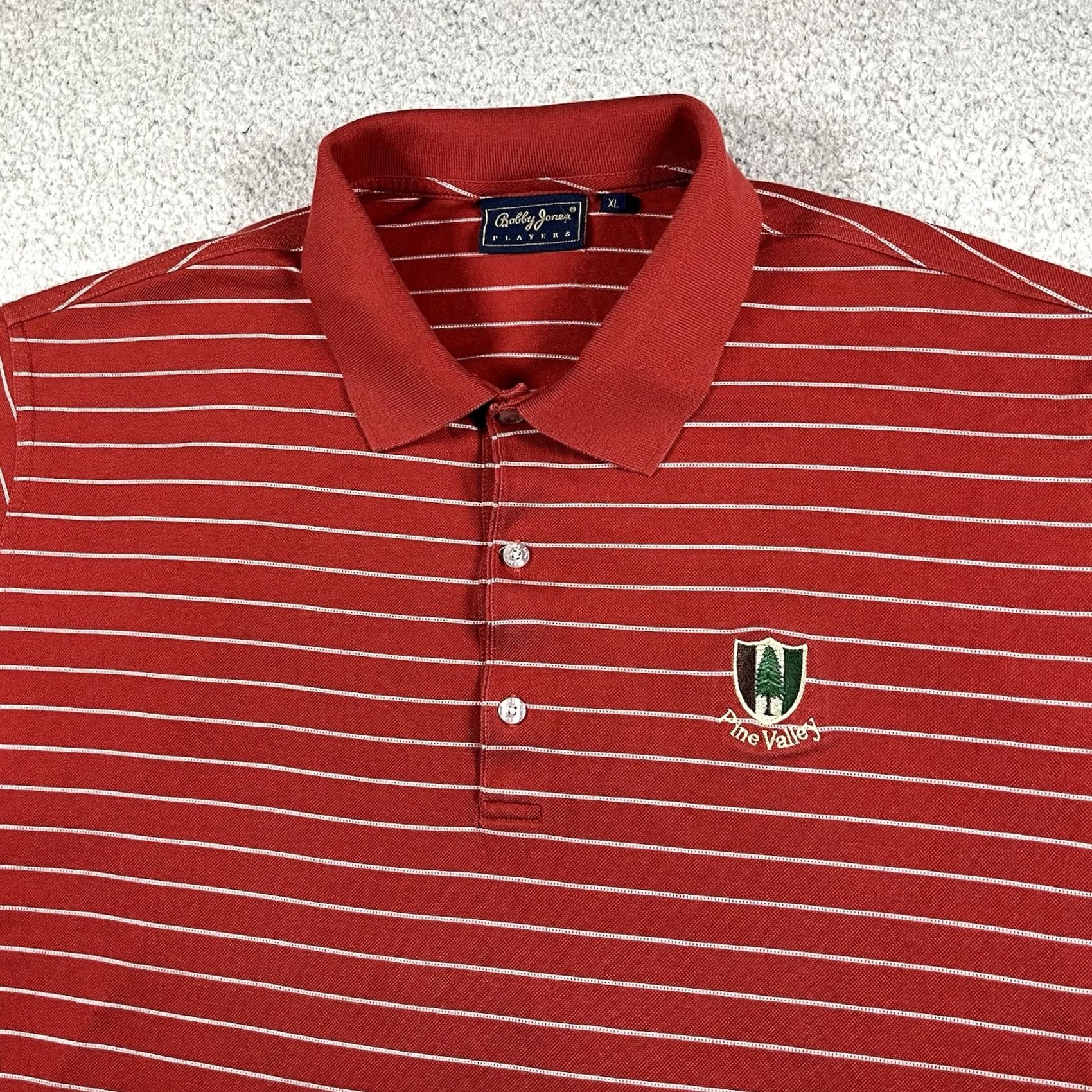 Vintage Bobby Jones Polo Mens XL Red Striped Pine Valley Golf Club Classic Preppy Golf Size US XL / EU 56 / 4 - 2 Thumbnail