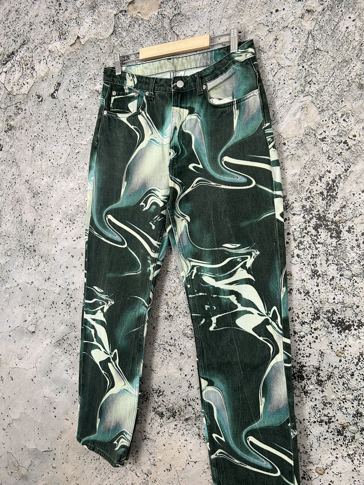 Weekday Weekday Voyage Melt Green Denim Pants Avantgarde Streetwear Size US 30 / EU 46 - 2 Thumbnail