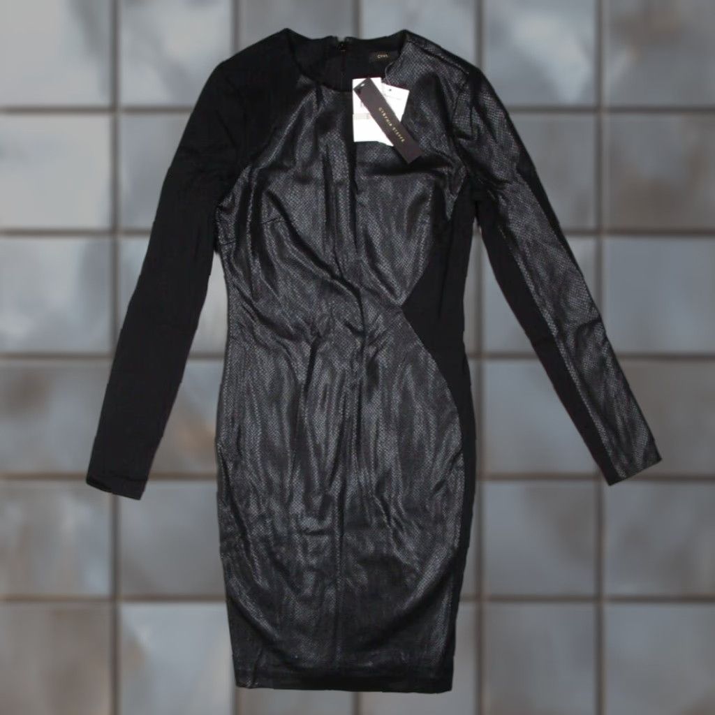 Vintage CYNTHIA STEFFE Dress Womens 0 Black Geometric Sheath Long Sleeve Knee Length Crew Neck Zip Formal, Party/Cocktail, Travel Size XS / US 0-2 / IT 36-38 - 1 Thumbnail