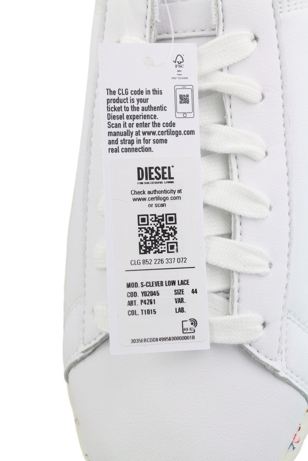 Diesel S-CLEVER LOW LACE EU44 White Leather 41517 Size US 11 / EU 44 - 10 Thumbnail