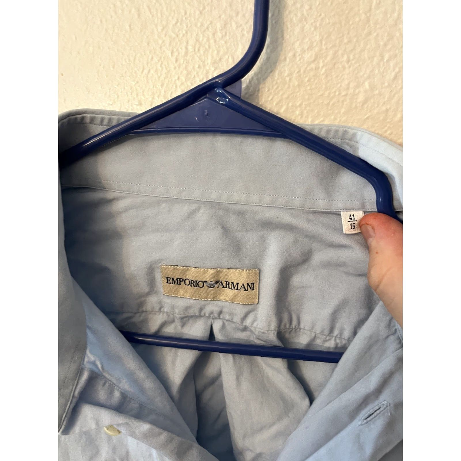 Emporio Armani Emporio Armani Mens Dress Shirt Long Sleeves Button-Down Blue Cotton Size 41/16 Size 42R - 2 Thumbnail