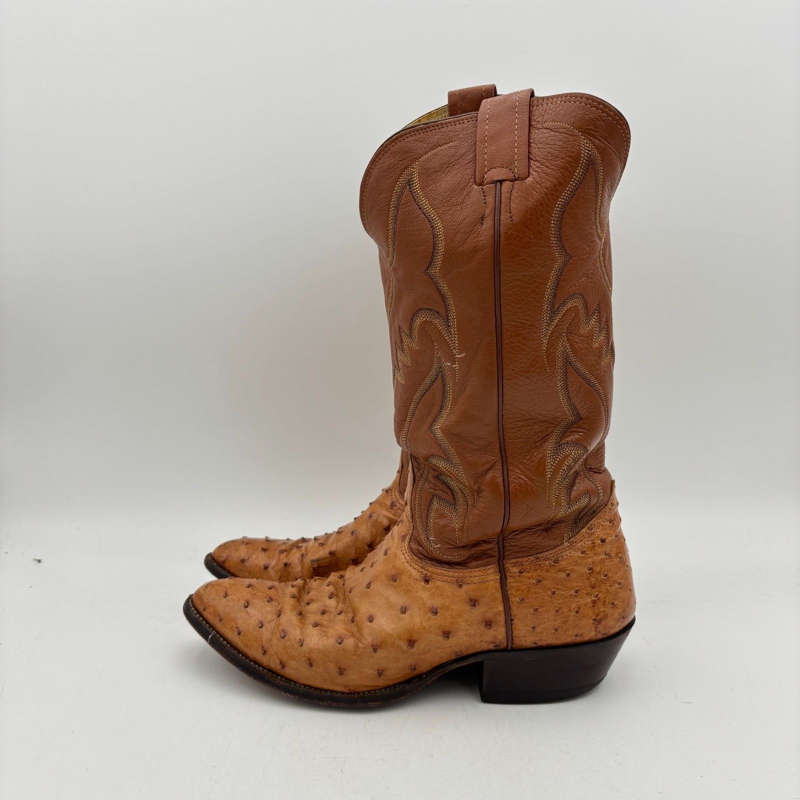 Nocona Boots Vintage 70s Nocona Ostrich Cognac Leather Boots Men's 9D Size US 9 / EU 42 - 5 Thumbnail